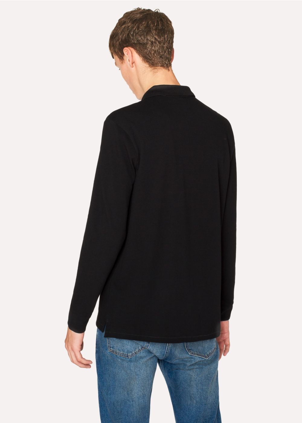 Paul Smith Men's Black Organic-Cotton Zebra Logo Long-Sleeve Polo Tee