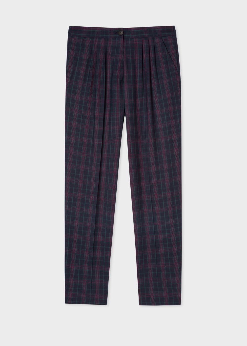 Paul Smith Women's Navy Check Wool-Blend Triple-Pleat Trousers Clothing