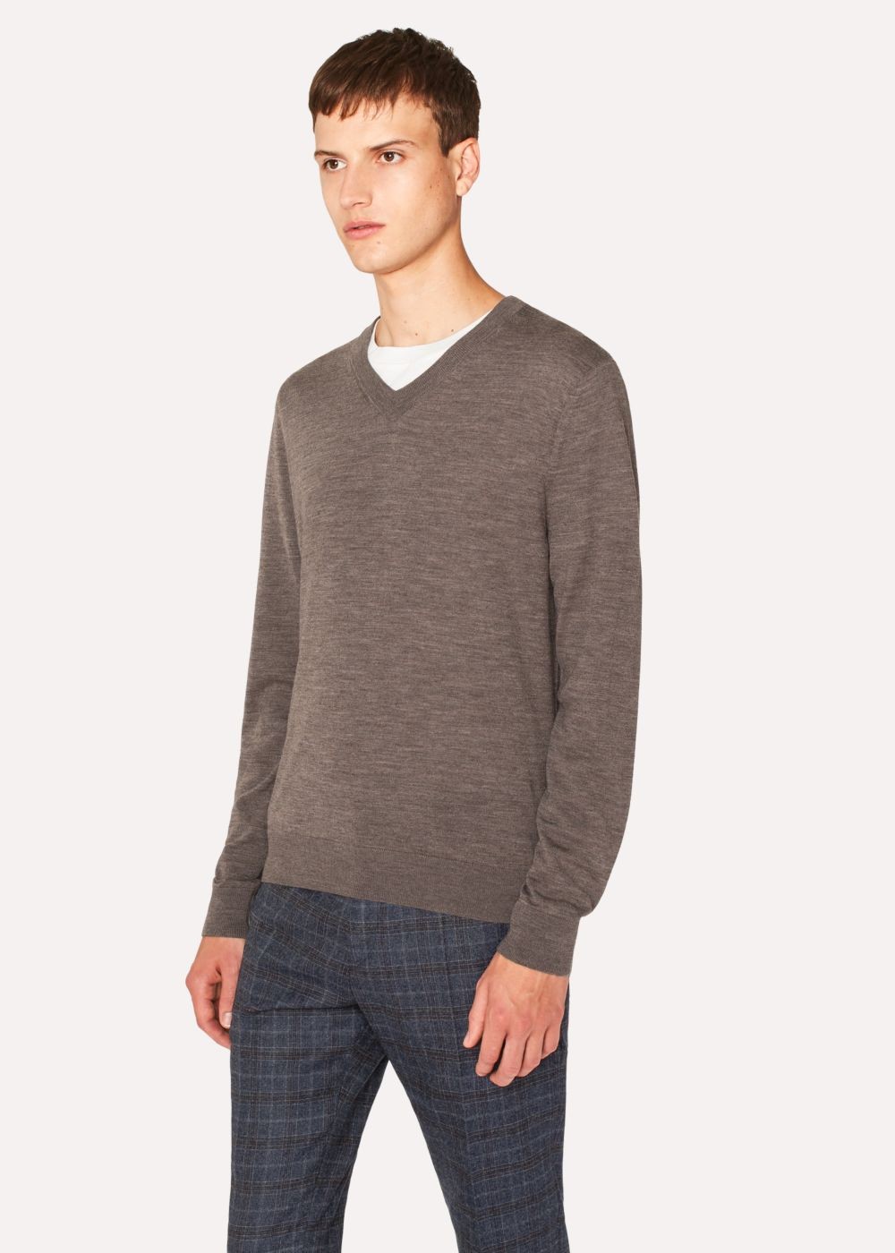 Paul Smith Mens's Dark Taupe V-Neck Merino Wool Sweater