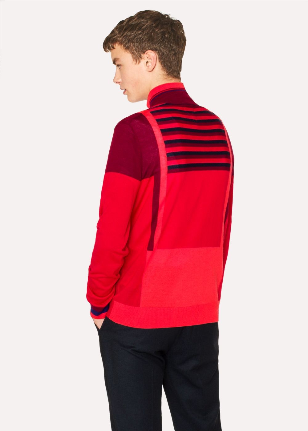 Paul Smith Men's Red Block-Stripe Merino Wool Half-Zip Sweater