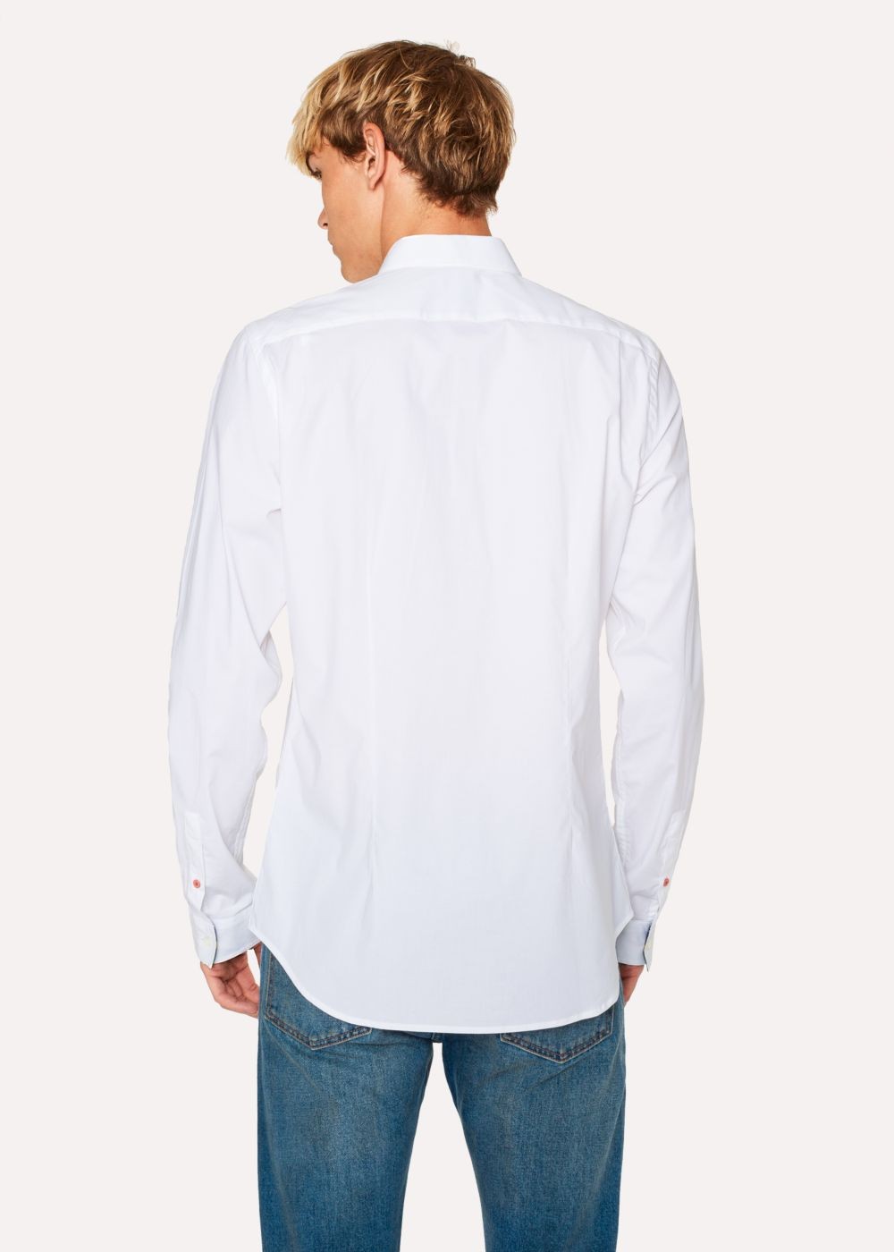 Paul Smith Men's Slim-Fit White Cotton T-Shirt With 'cycle Stripe' Cuff Lining