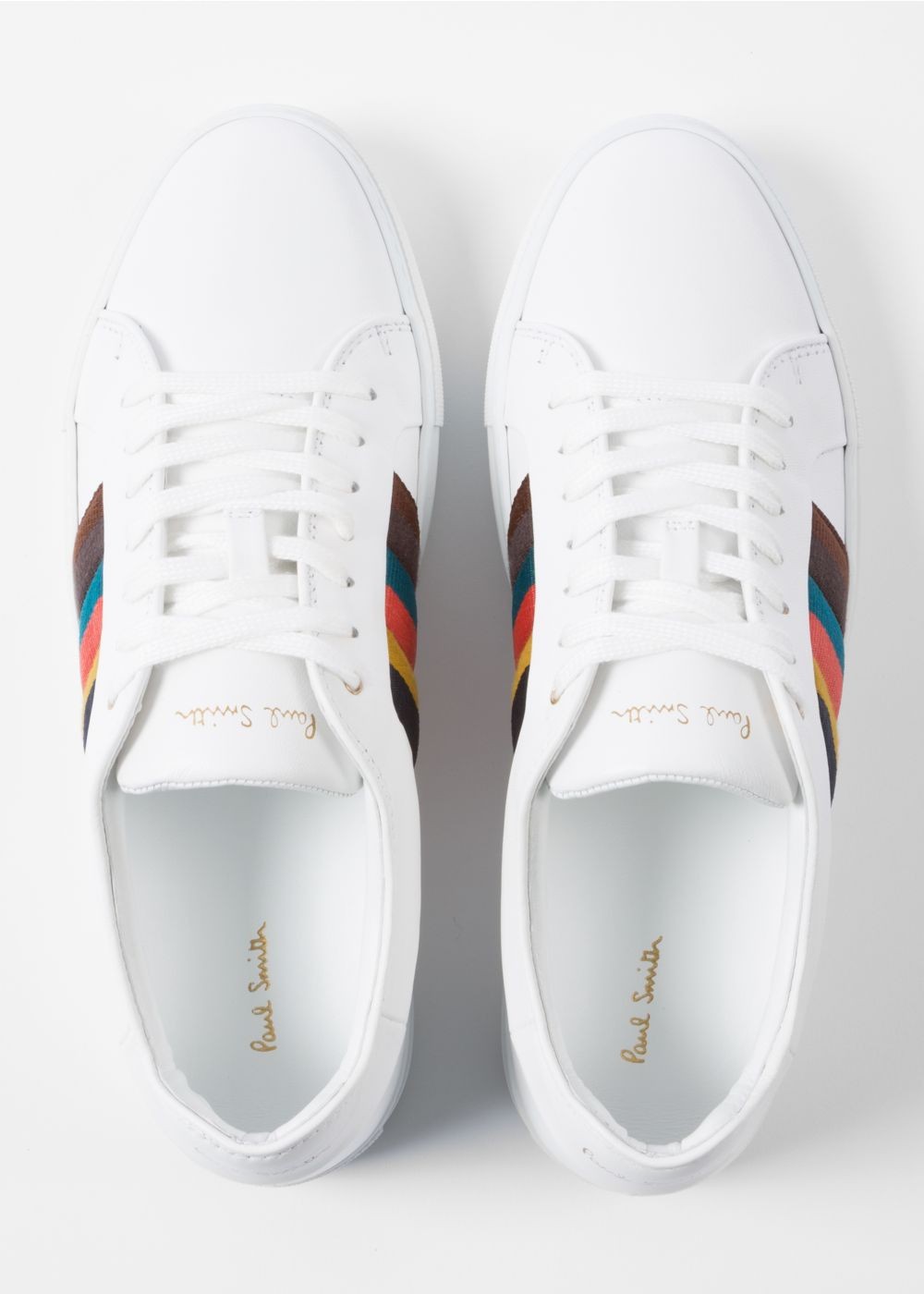 Paul Smith Mens's White Calf Leather 'ivo' Shoe With Artist Stripe Panels