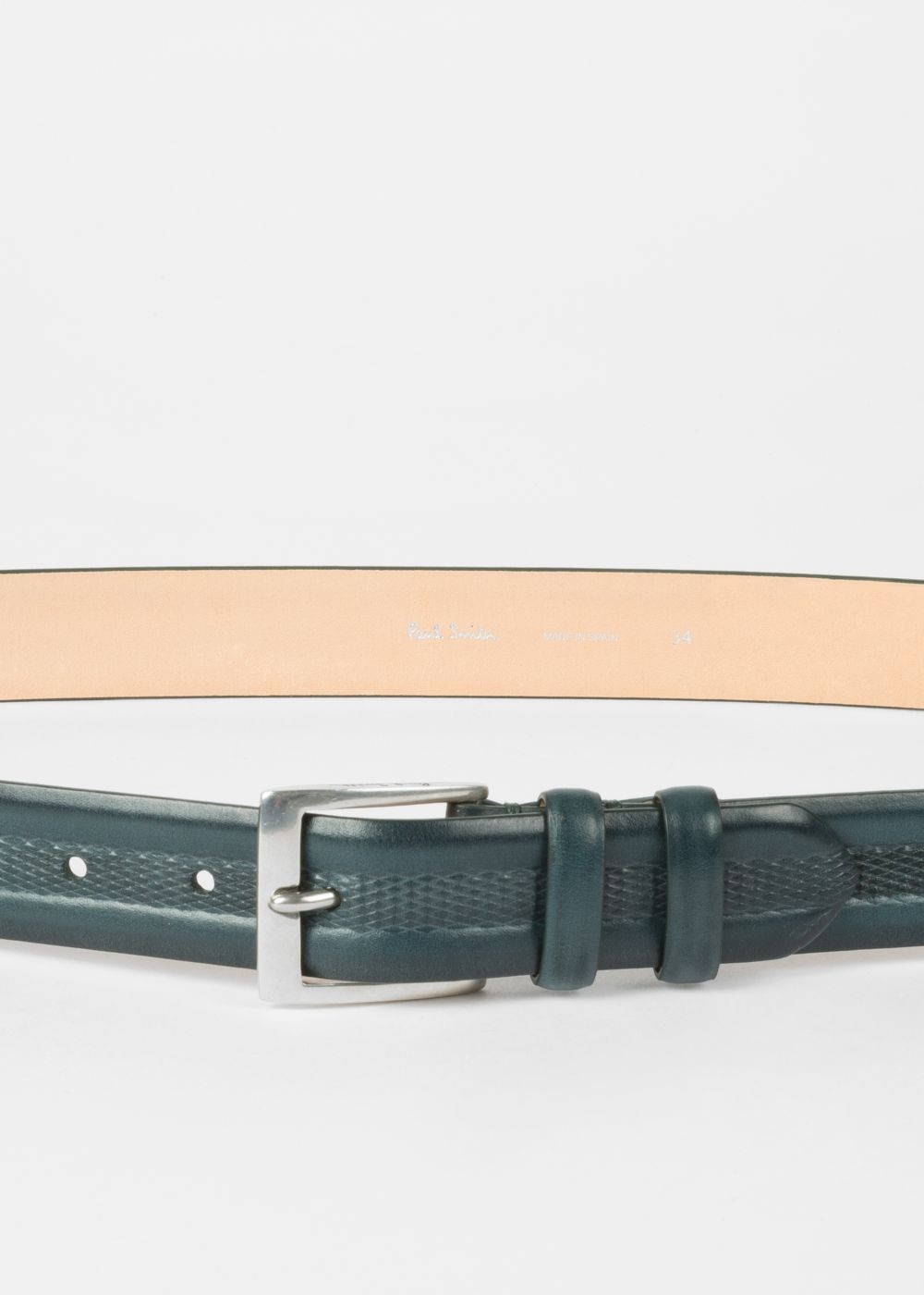 Paul Smith Men's Teal Embossed Geometric Pattern Leather Belt