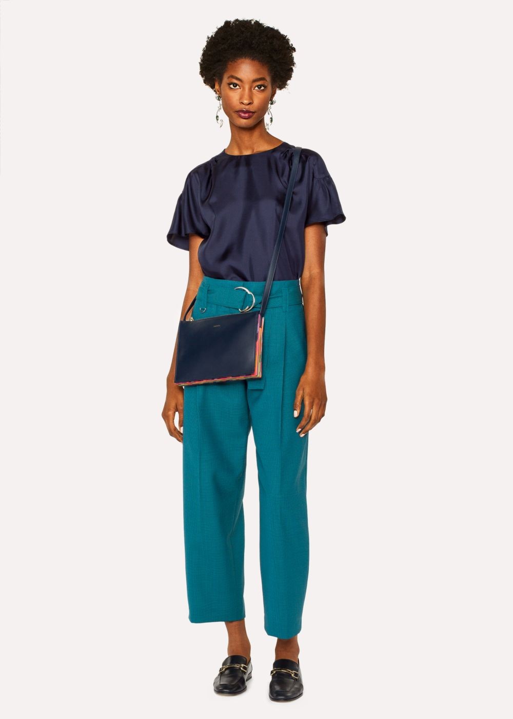 Paul Smith Women's Navy Satin Flute Sleeve Top