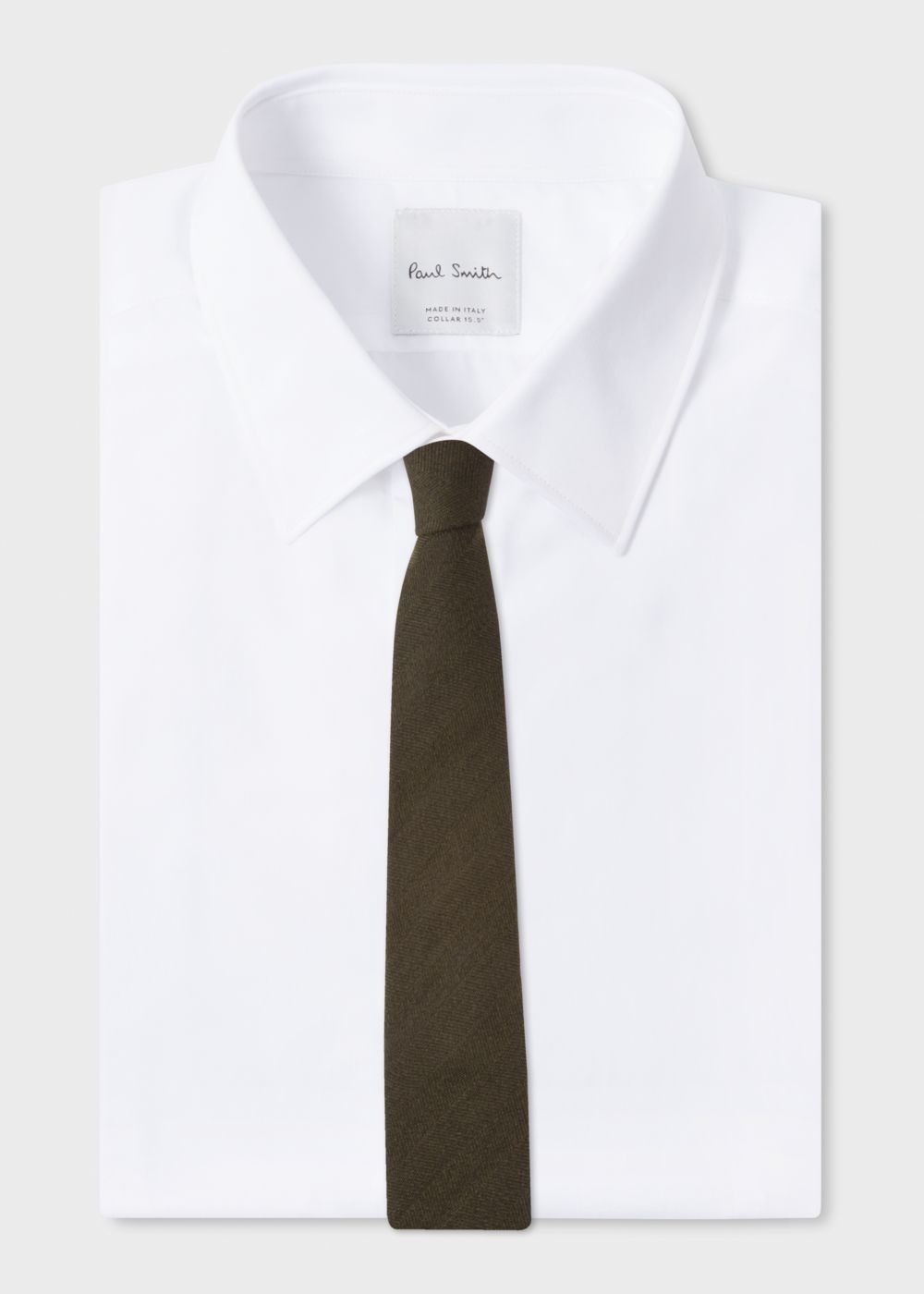 Paul Smith Men's Khaki Herringbone Pattern Narrow Silk Tie