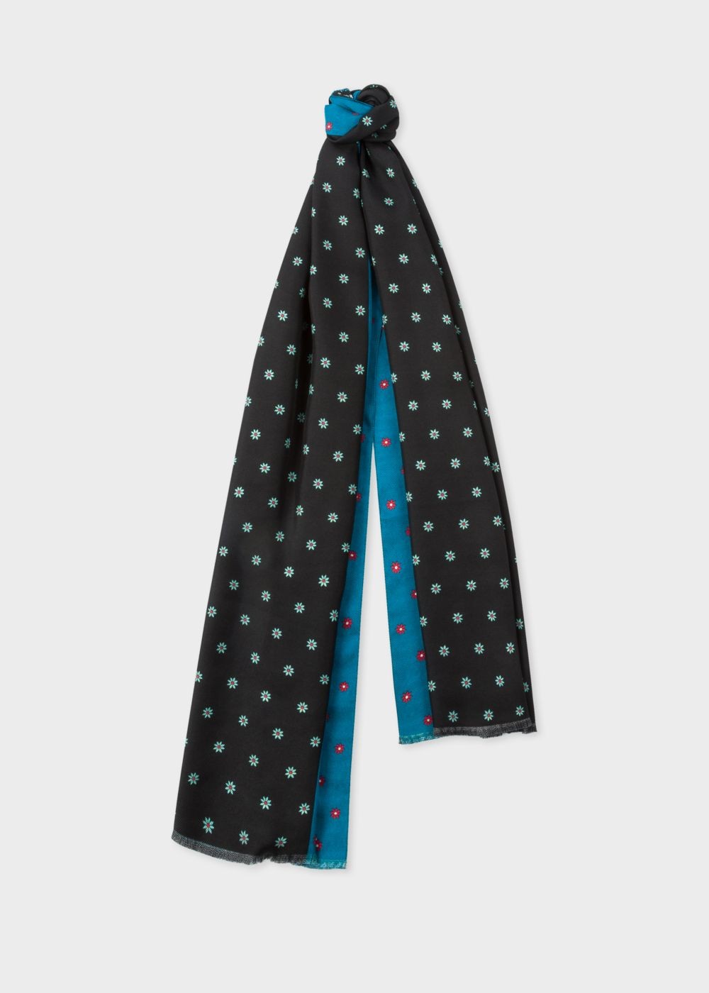 Paul Smith Lady's Double-Sided Black 'floral Stripe' Silk Scarf