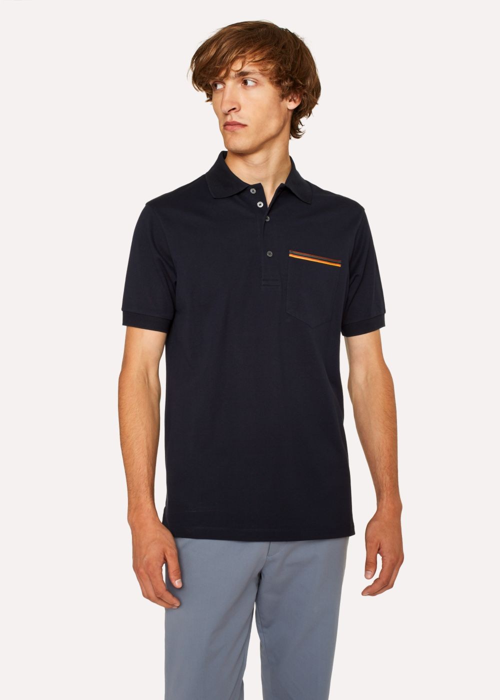 Paul Smith Mens's Slim-Fit Dark Navy Cotton-Piqué Polo Shirts With 'artist Stripe' Pocket