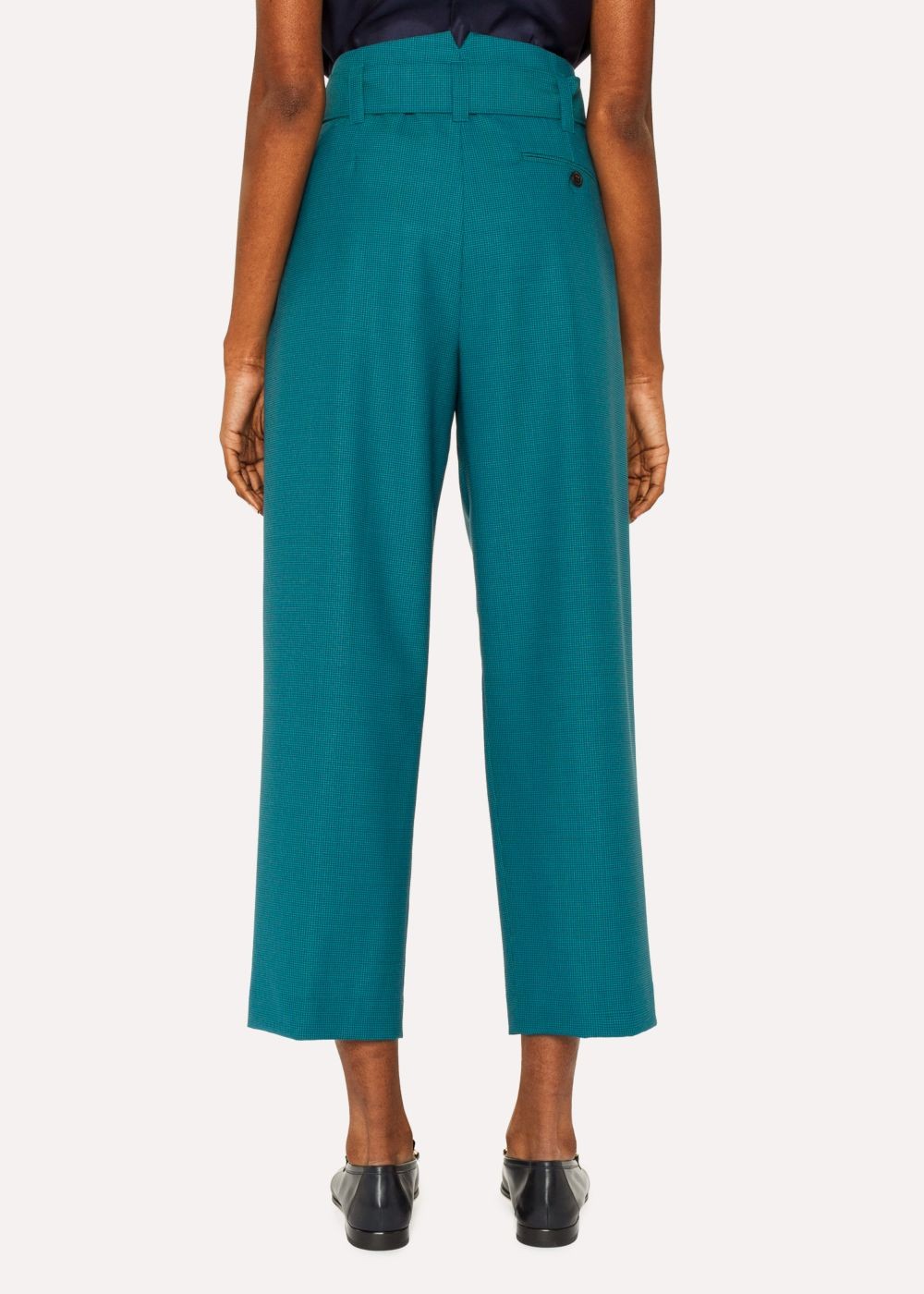 Paul Smith Women's Teal Houndstooth Pleated Wool Pants With Belt