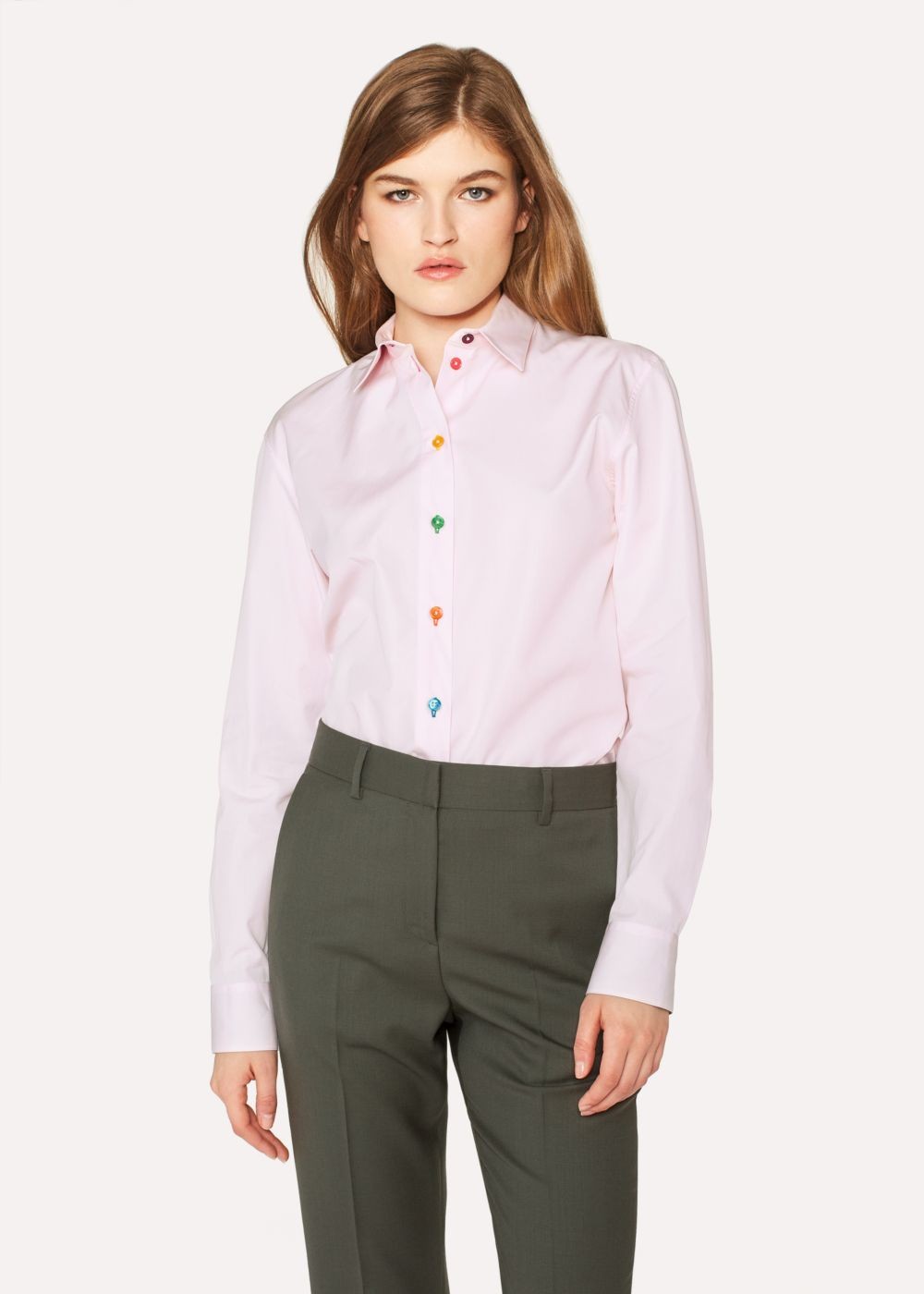 Paul Smith Womens's Pink Cotton Shirt With Multi-Coloured Buttons