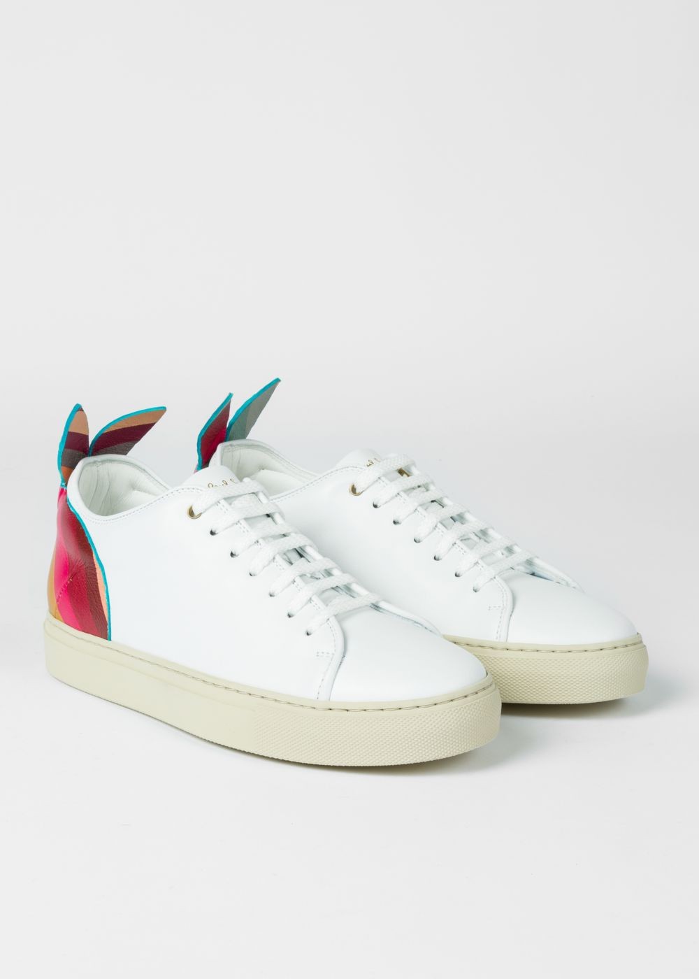 Paul Smith Womens's White Leather 'basso' Trainers With 'swirl' Rabbit Detail