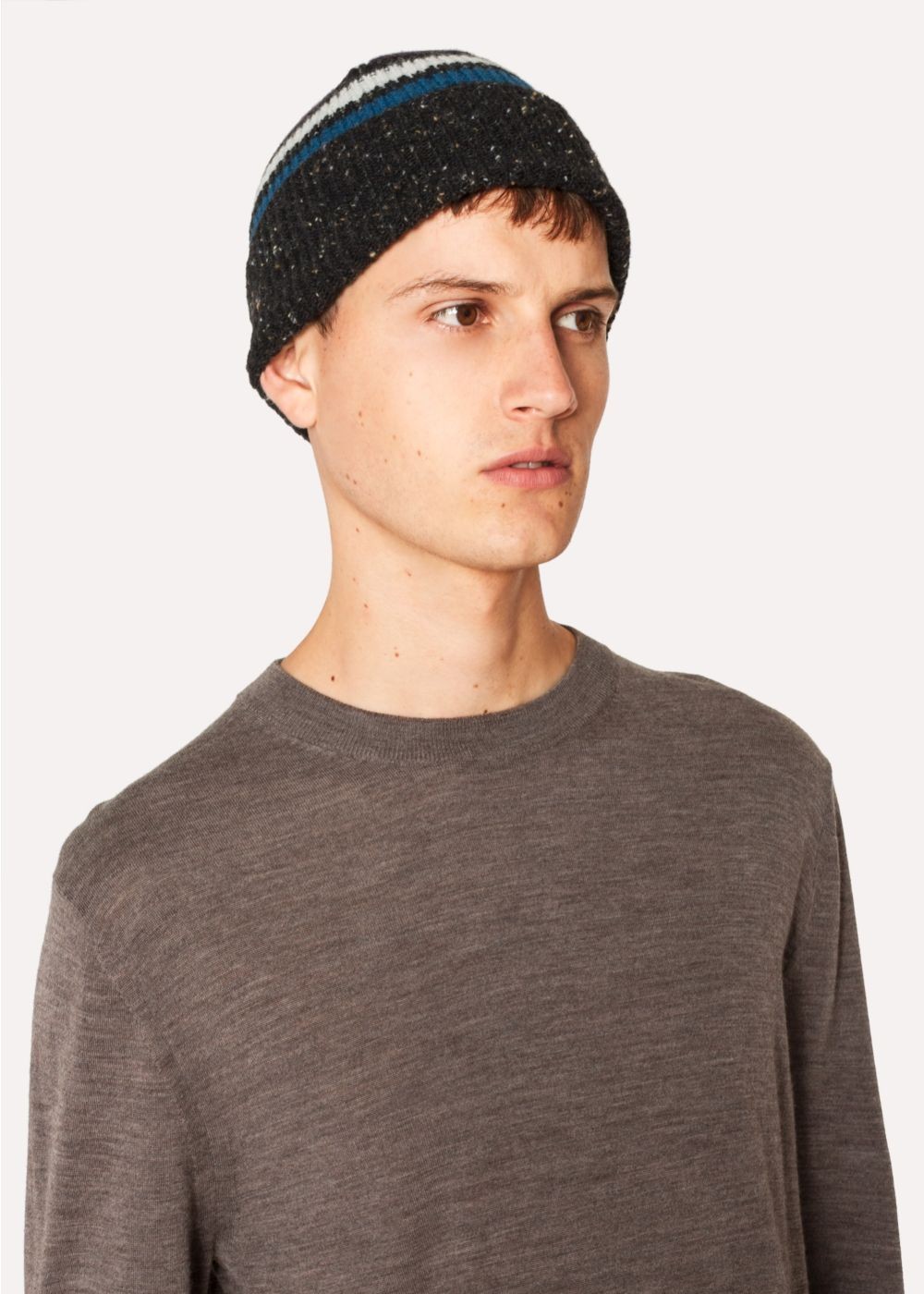 Paul Smith Men's Black Donegal Stripe Wool Beanie Cap
