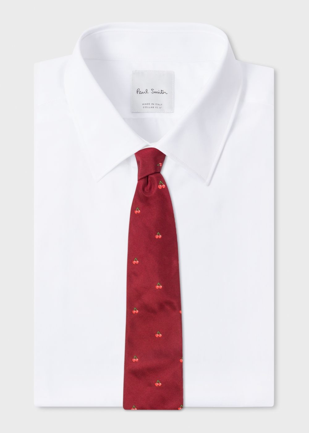 Paul Smith Mens's Burgundy Embroidered Cherries Motif Silk Tie