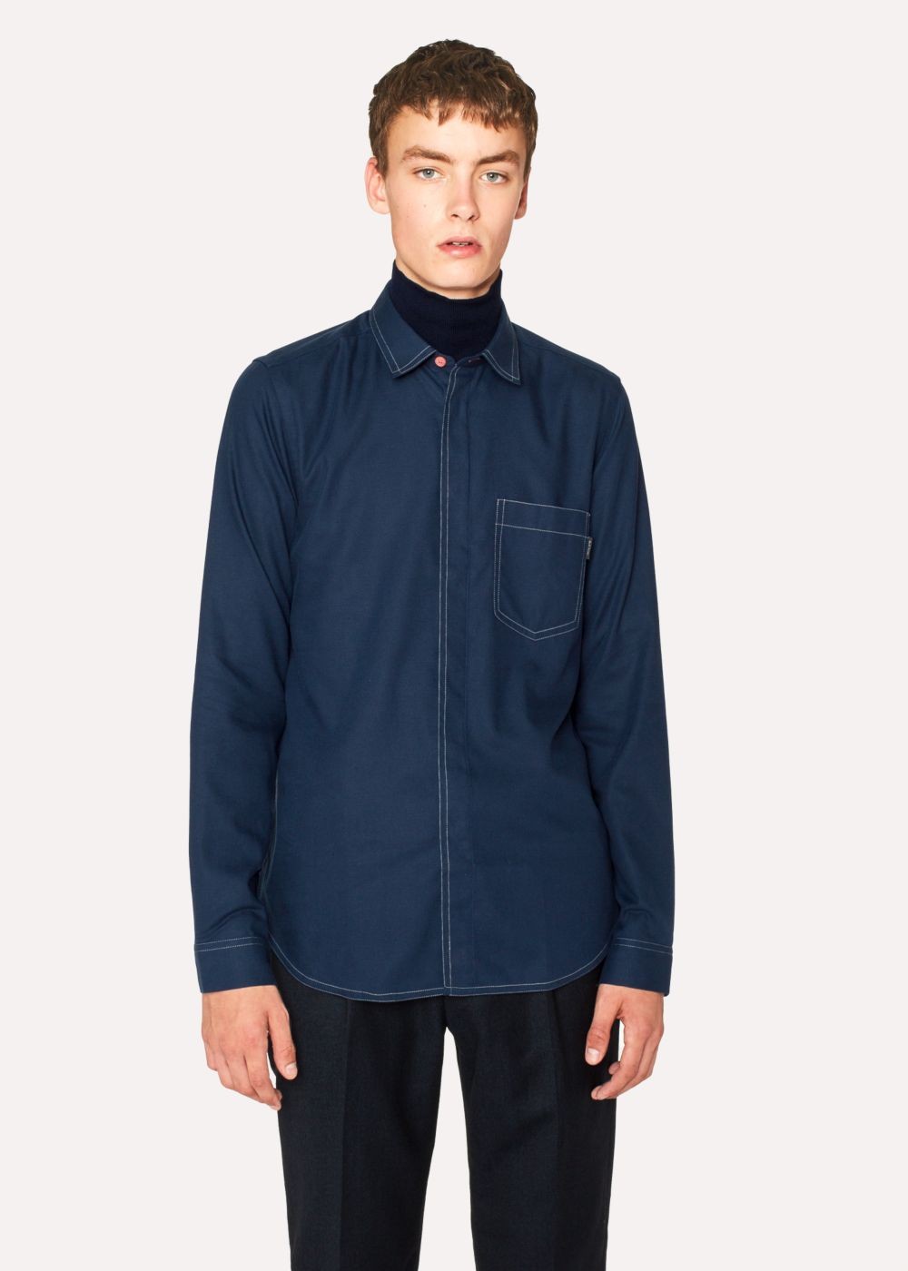 Paul Smith Mens's Slim-Fit Navy Tees With Contrast Stitching