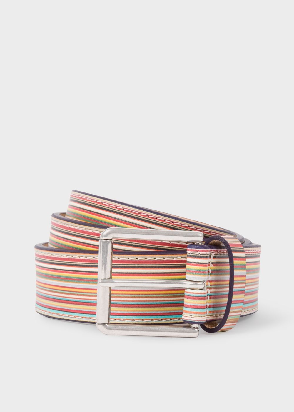 Paul Smith Mens's Embossed Signature Stripe Leather Belt