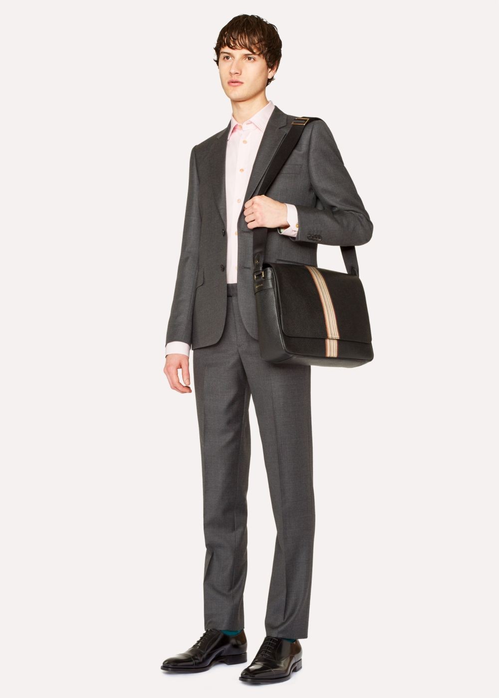 Paul Smith Men's Black Leather Signature Stripe Messenger Bag