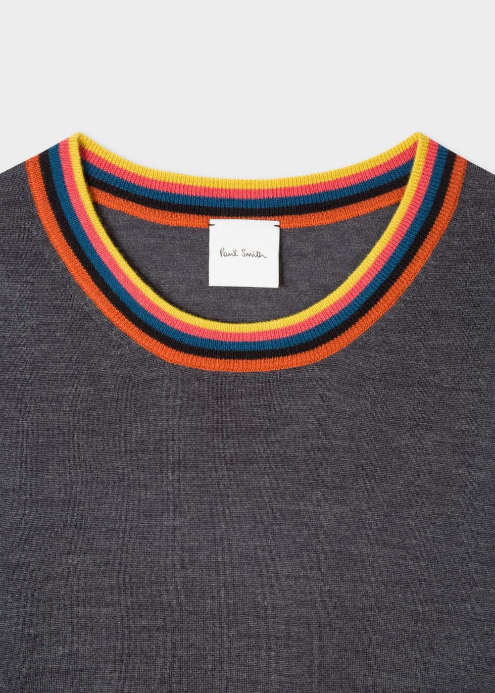 Paul Smith Men's Charcoal Grey Merino Wool Sweater With 'artist Stripe' Collar