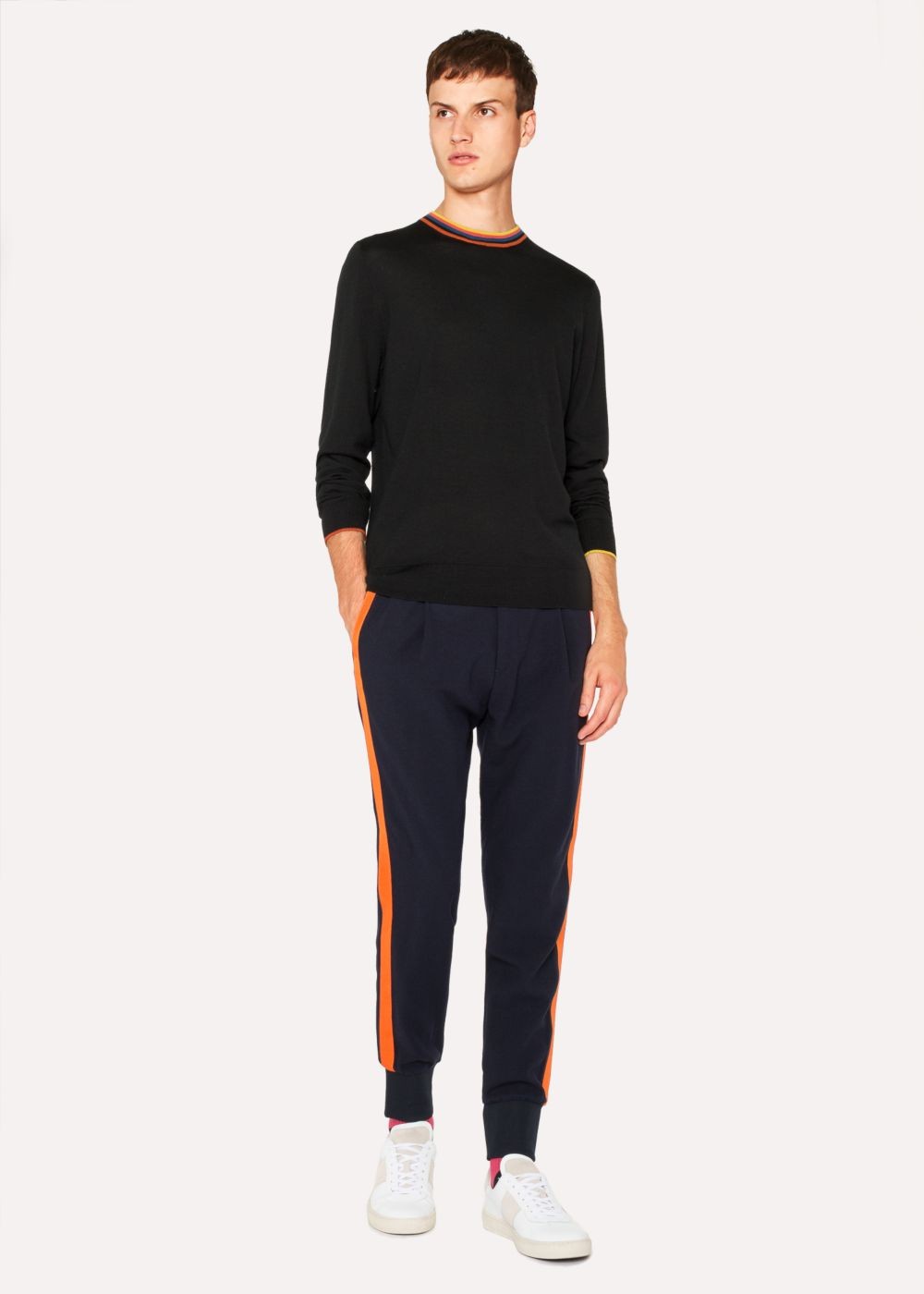 Paul Smith Men's Black Merino-Wool Sweater With 'artist Stripe' Collar