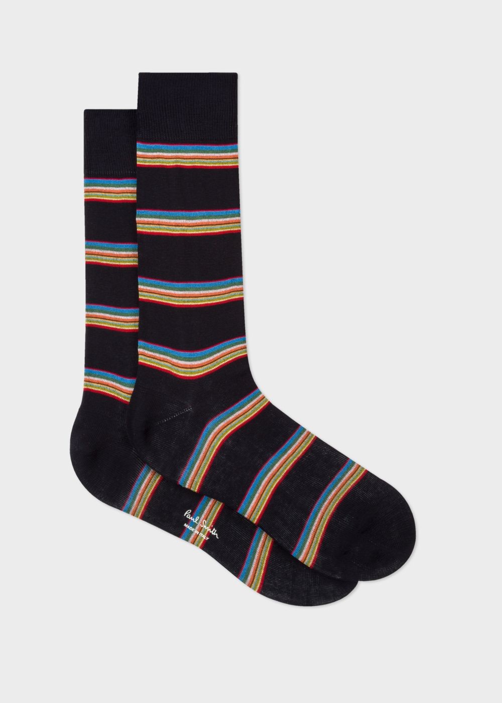 Paul Smith Mens's Dark Navy Multi-Coloured Block Stripe Socks