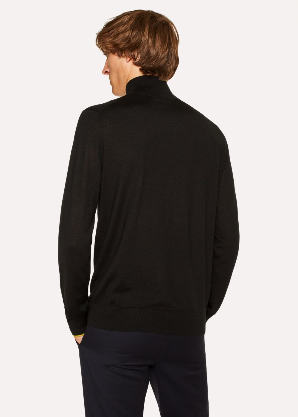 Paul Smith Mens's Black 'artist Stripe' Funnel Neck Wool Half-Zip Sweater
