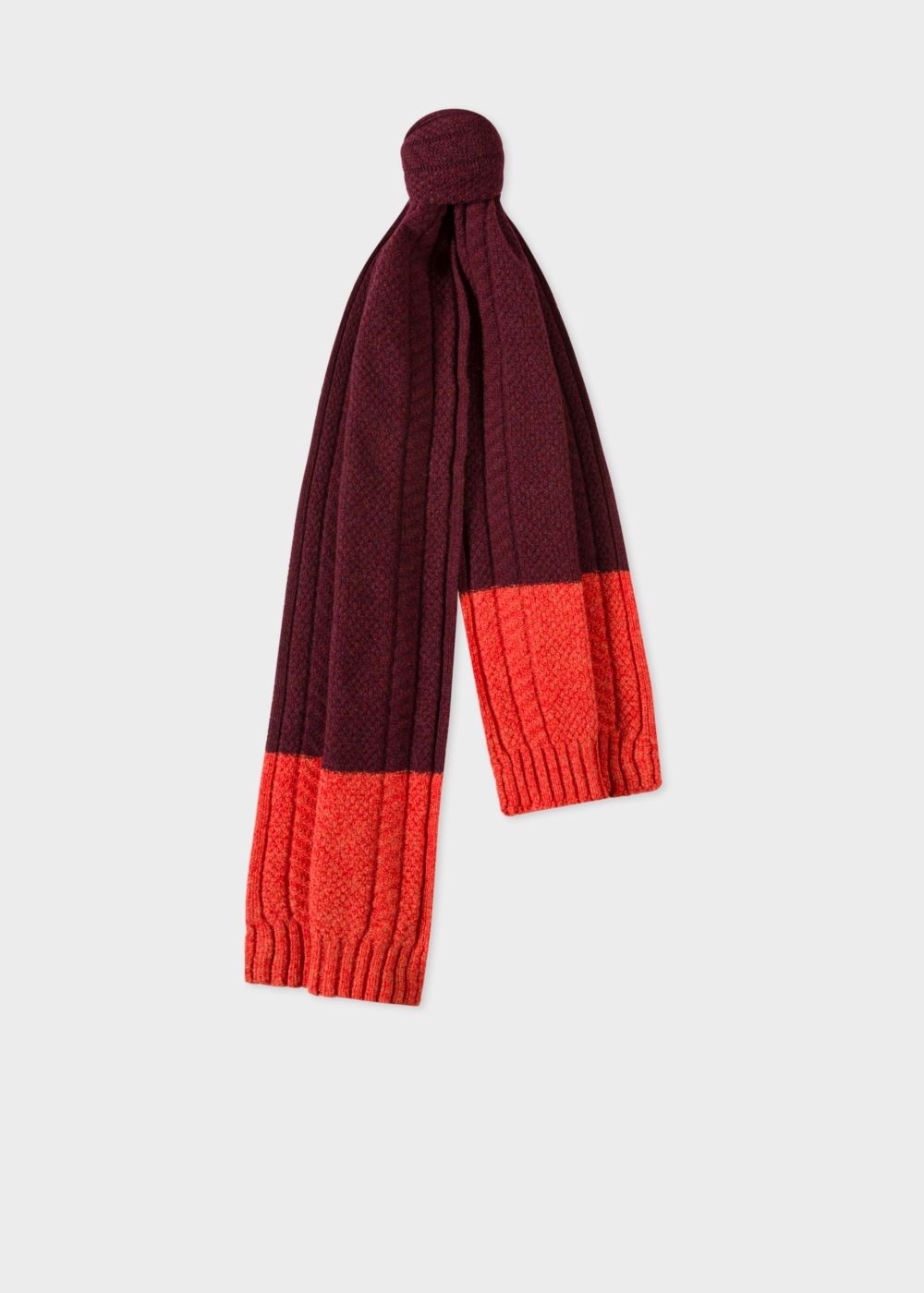 Paul Smith Men's Burgundy Cable-Knit Scarf With Contrasting Ends