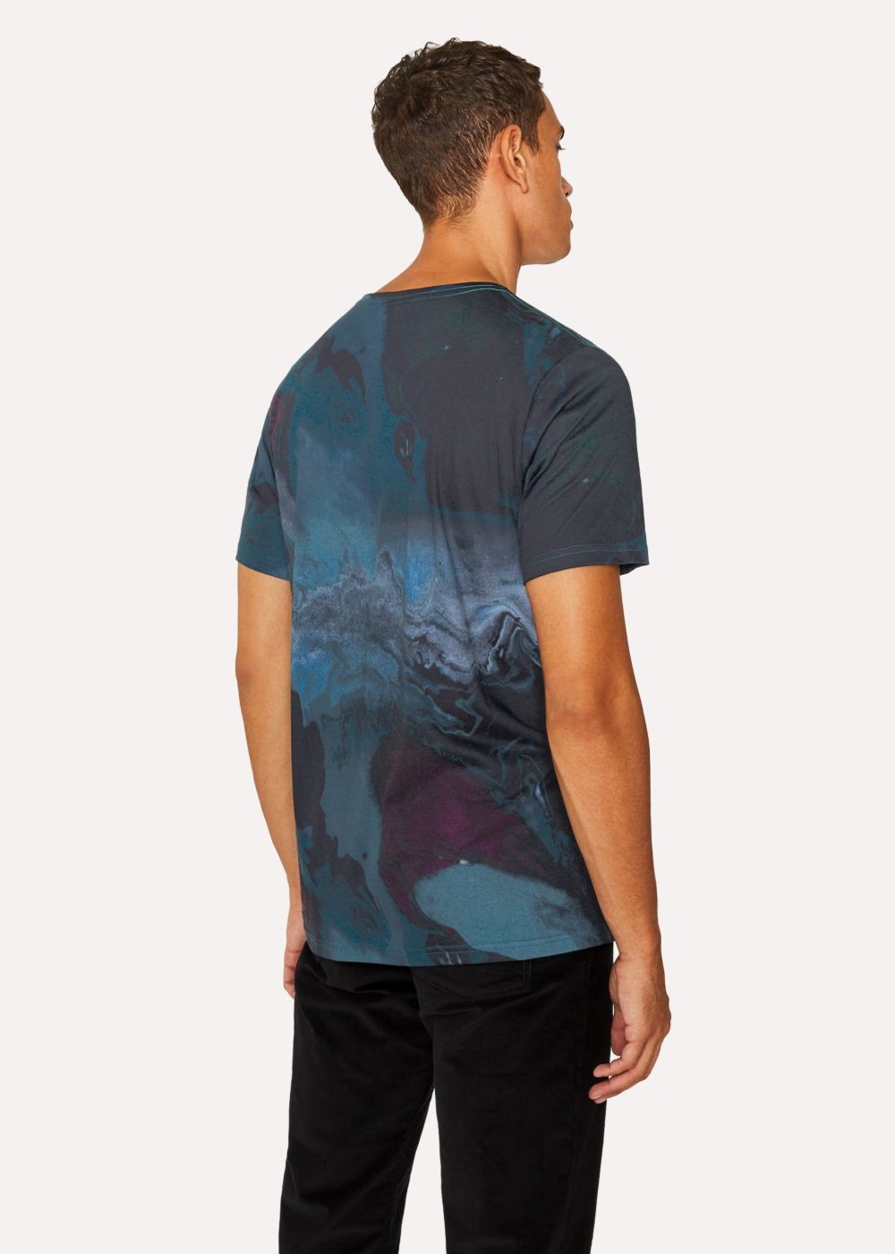 Paul Smith Men's Blue Marble-Effect Cotton Tshirt