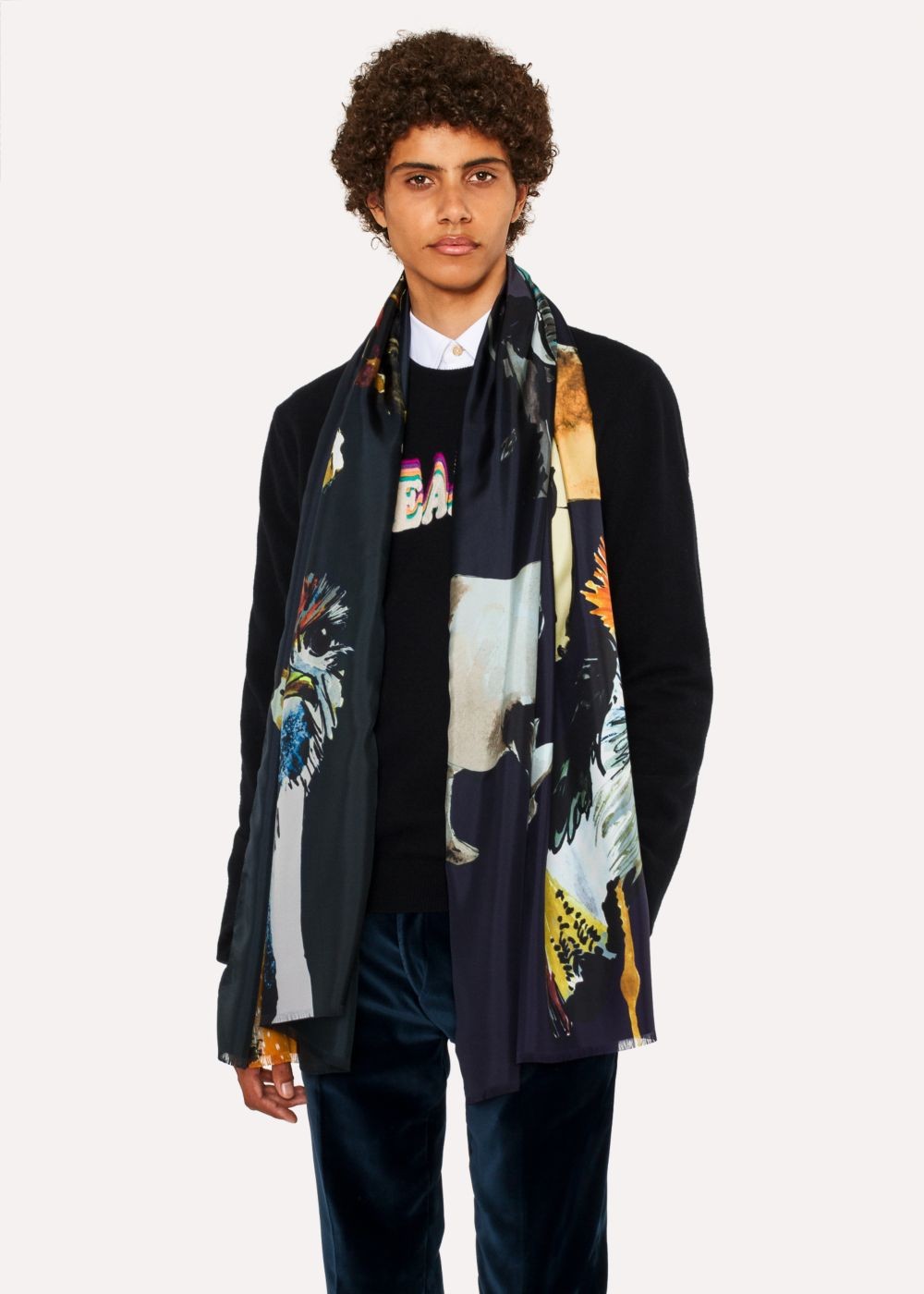 Paul Smith Men's Navy 'safari' Print Silk Scarf