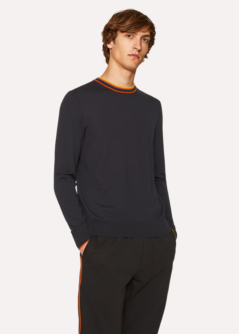Paul Smith Mens's Navy Merino-Wool Sweater With 'artist Stripe' Collar