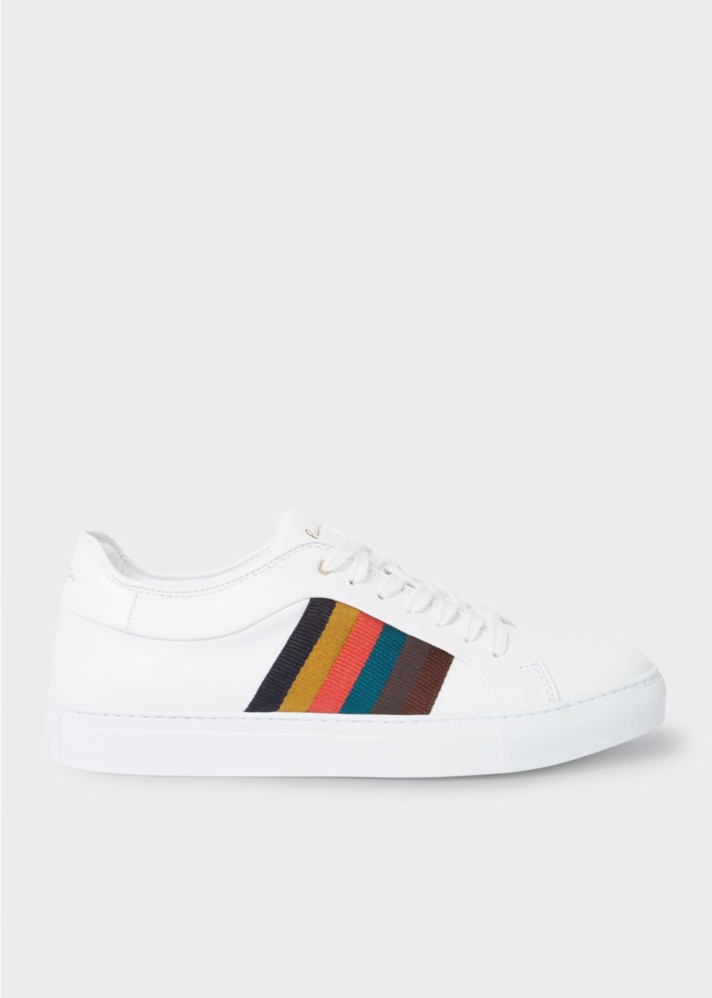 Paul Smith Mens's White Calf Leather 'ivo' Shoe With Artist Stripe Panels