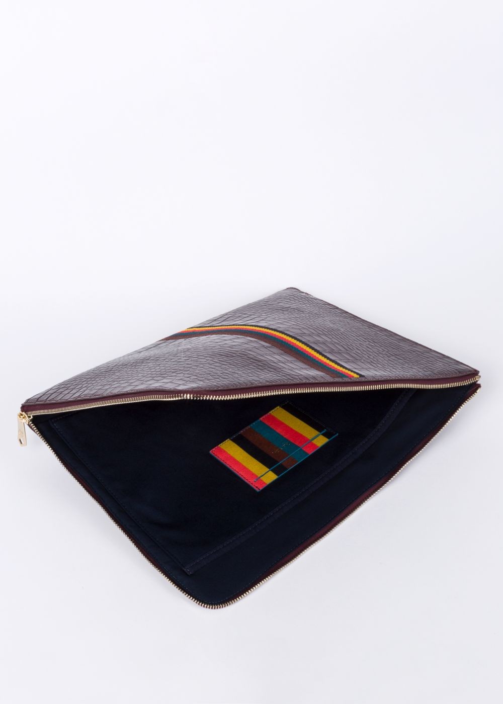 Paul Smith Men's Burgundy 'bright Stripe' Mock-Croc Leather Document Pouch Accessories