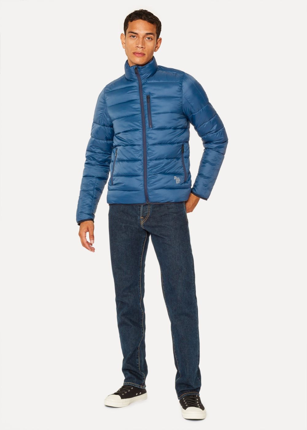 Paul Smith Men's Blue Quilted coat With Reflective Zebra Logo