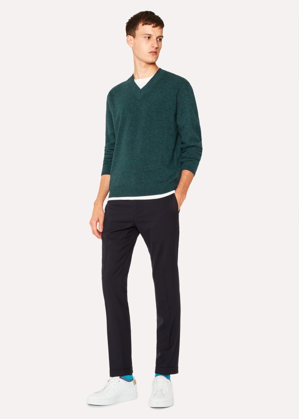 Paul Smith Men's Teal V-Neck Lambswool Sweater