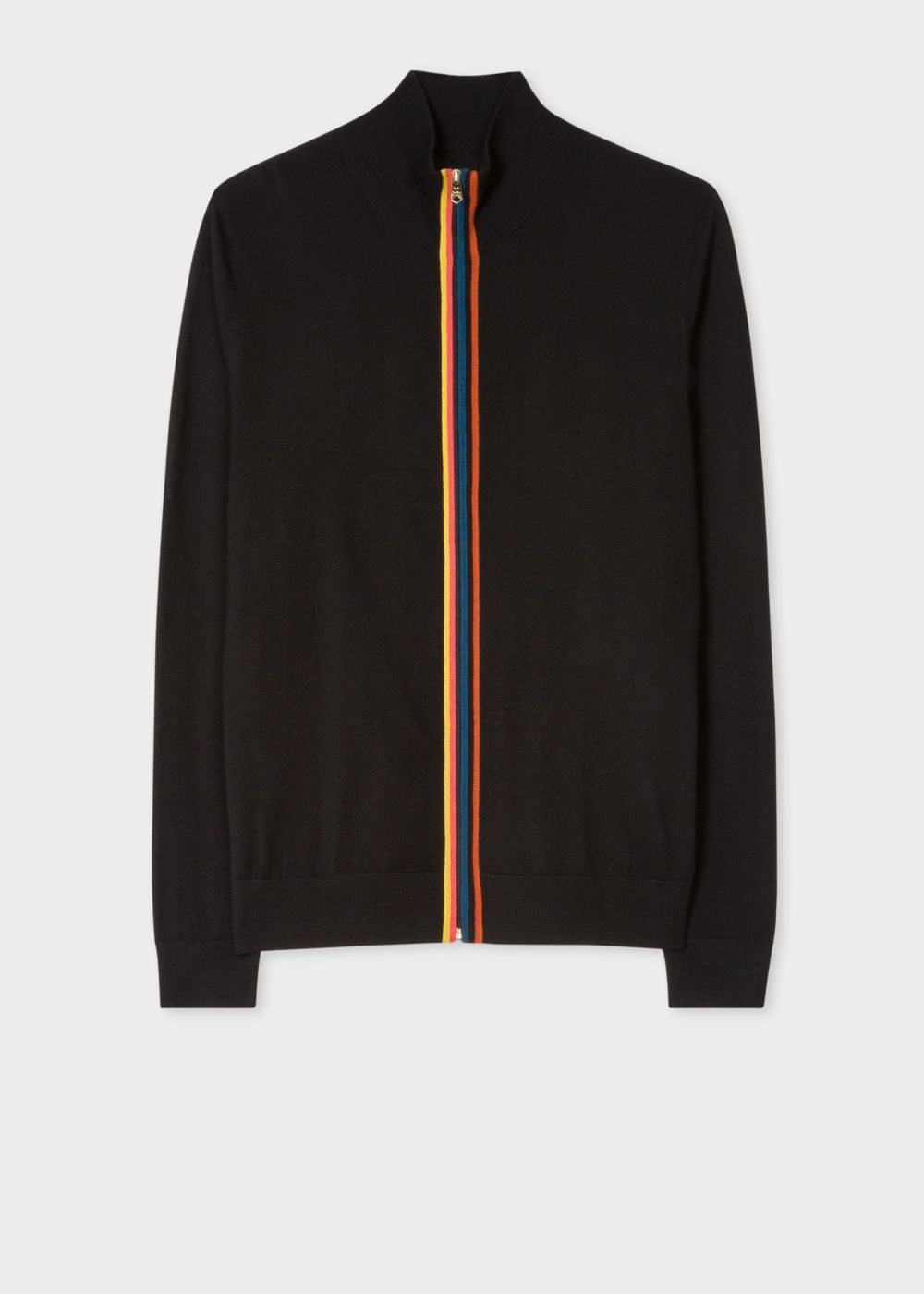 Paul Smith Men's Black Merino Wool 'artist Stripe' Zip-Through Cardigan Clothing