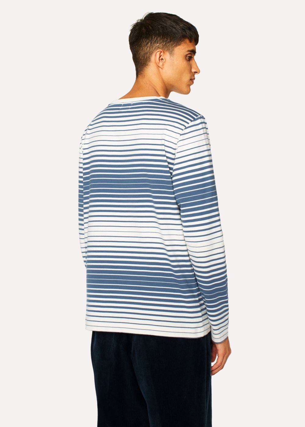Paul Smith Mens's Off-White And Slate Blue Stripe Long-Sleeve Red Ear Tees