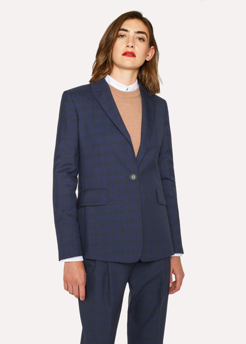 Paul Smith Women's Slim-Fit Blue Tonal Check One-Button Wool Suit