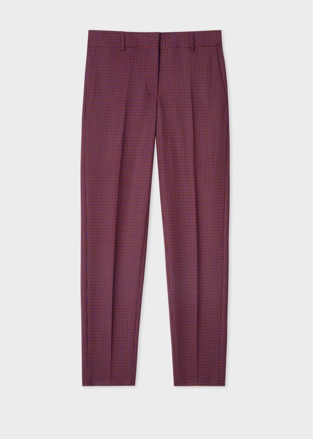 Paul Smith Women's Maroon Check Classic-Fit Wool-Blend Trousers Clothing