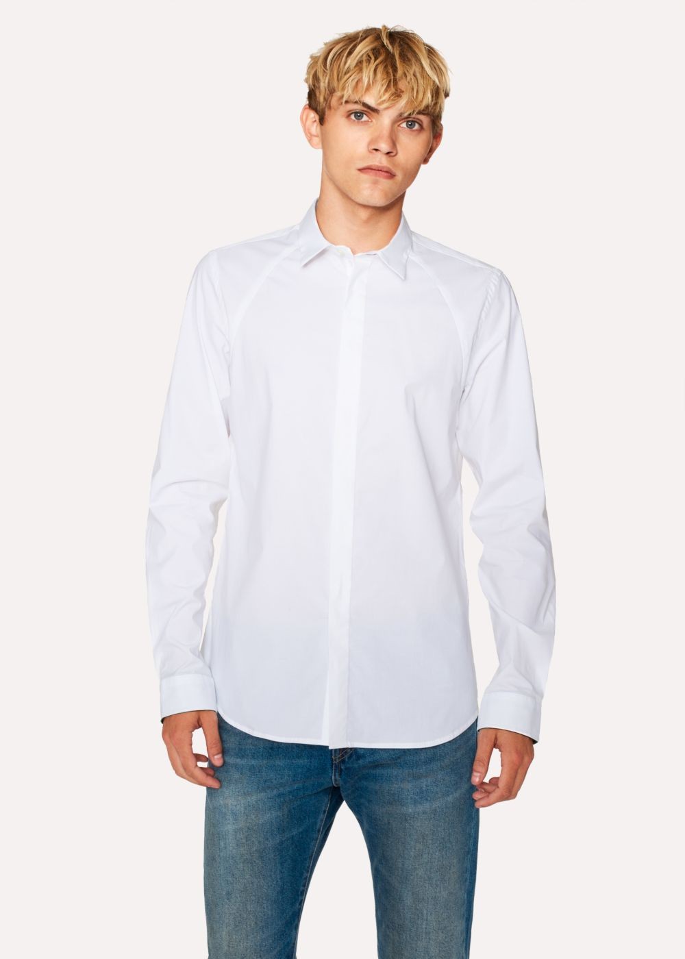 Paul Smith Men's Slim-Fit White Cotton T-Shirt With 'cycle Stripe' Cuff Lining