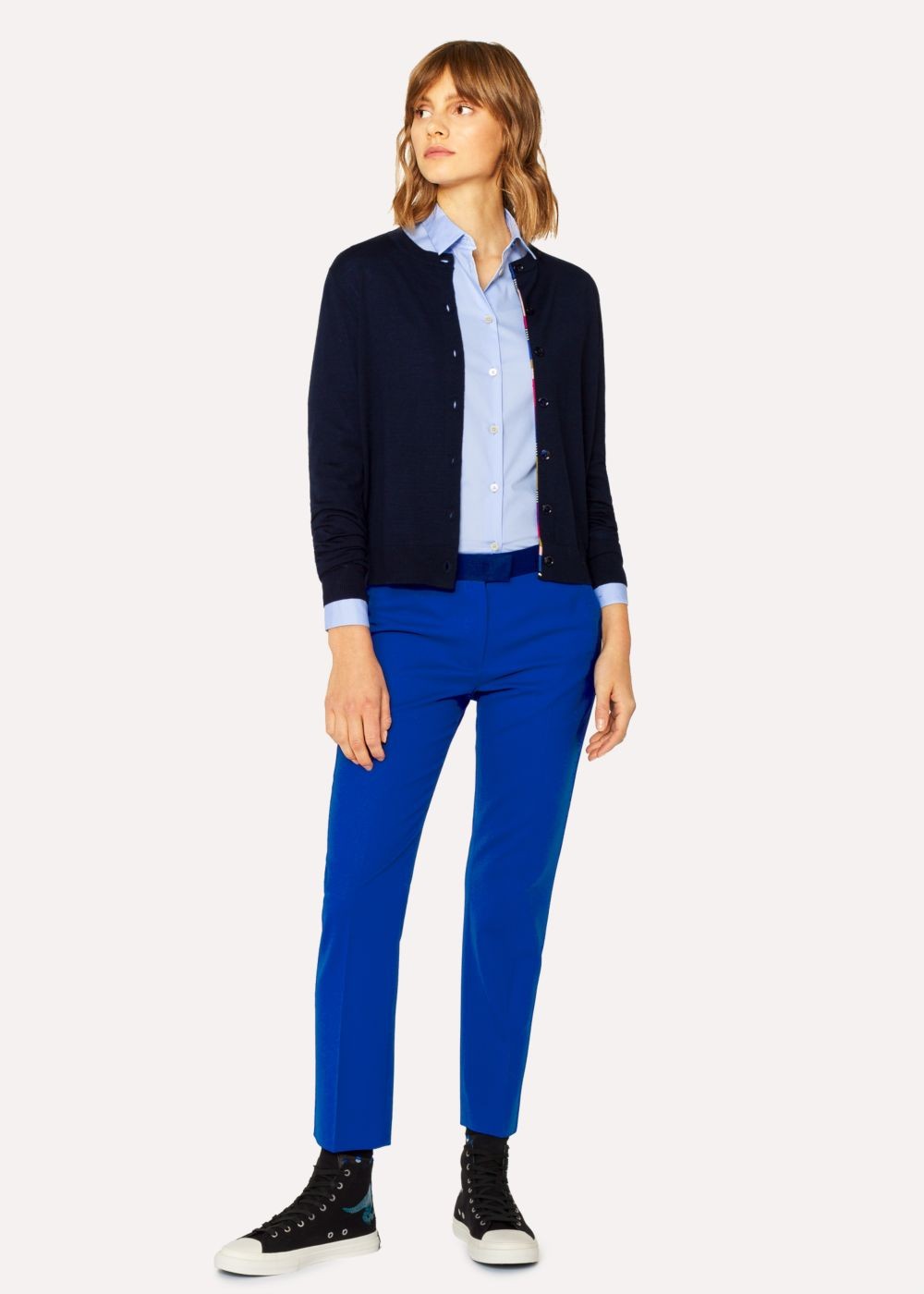 Paul Smith Women's Slim-Fit Cobalt Blue Wool-Hopsack Pants With Contrast Waistband