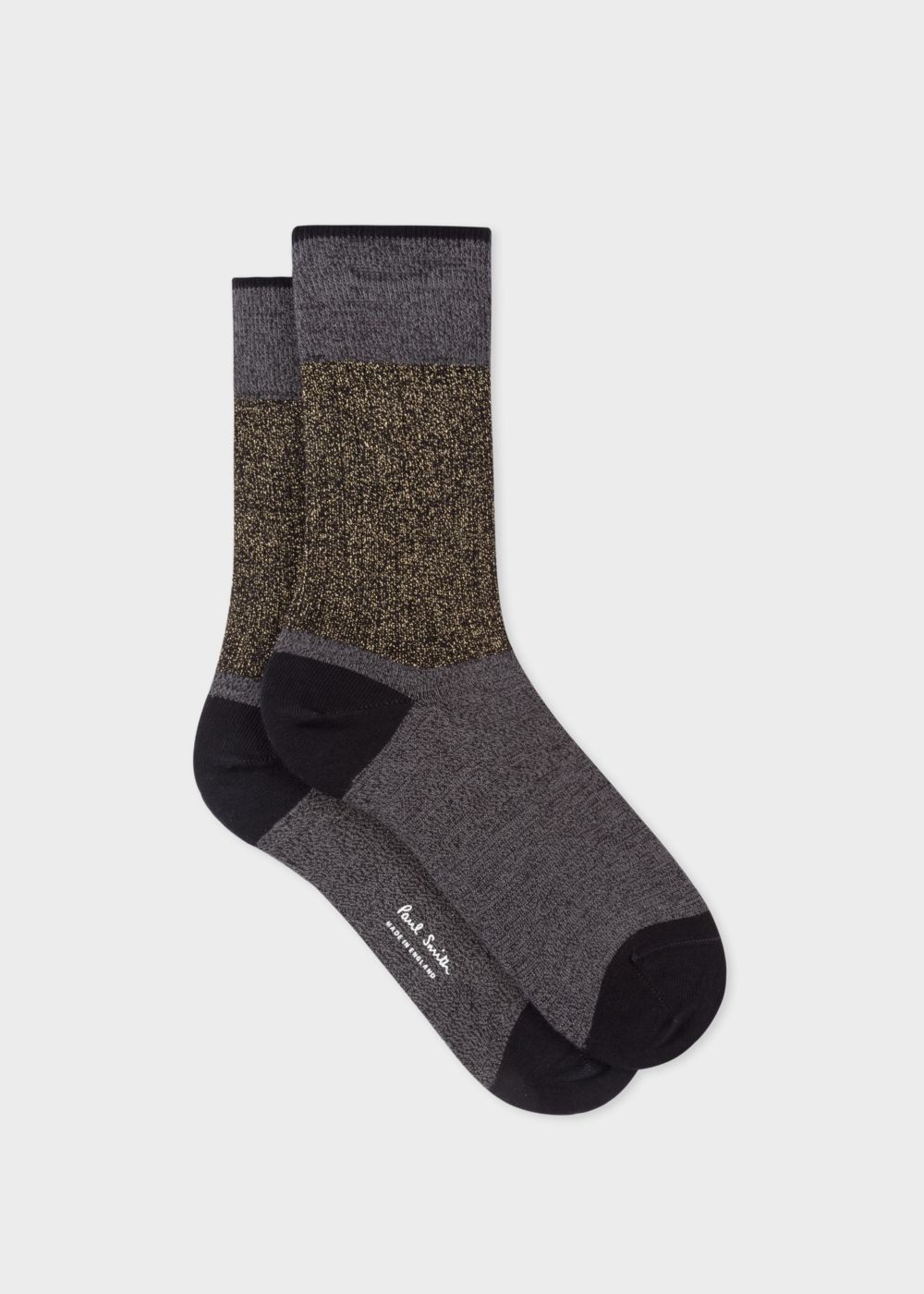 Paul Smith Women's Dark Grey Socks With Ribbed Gold Detail
