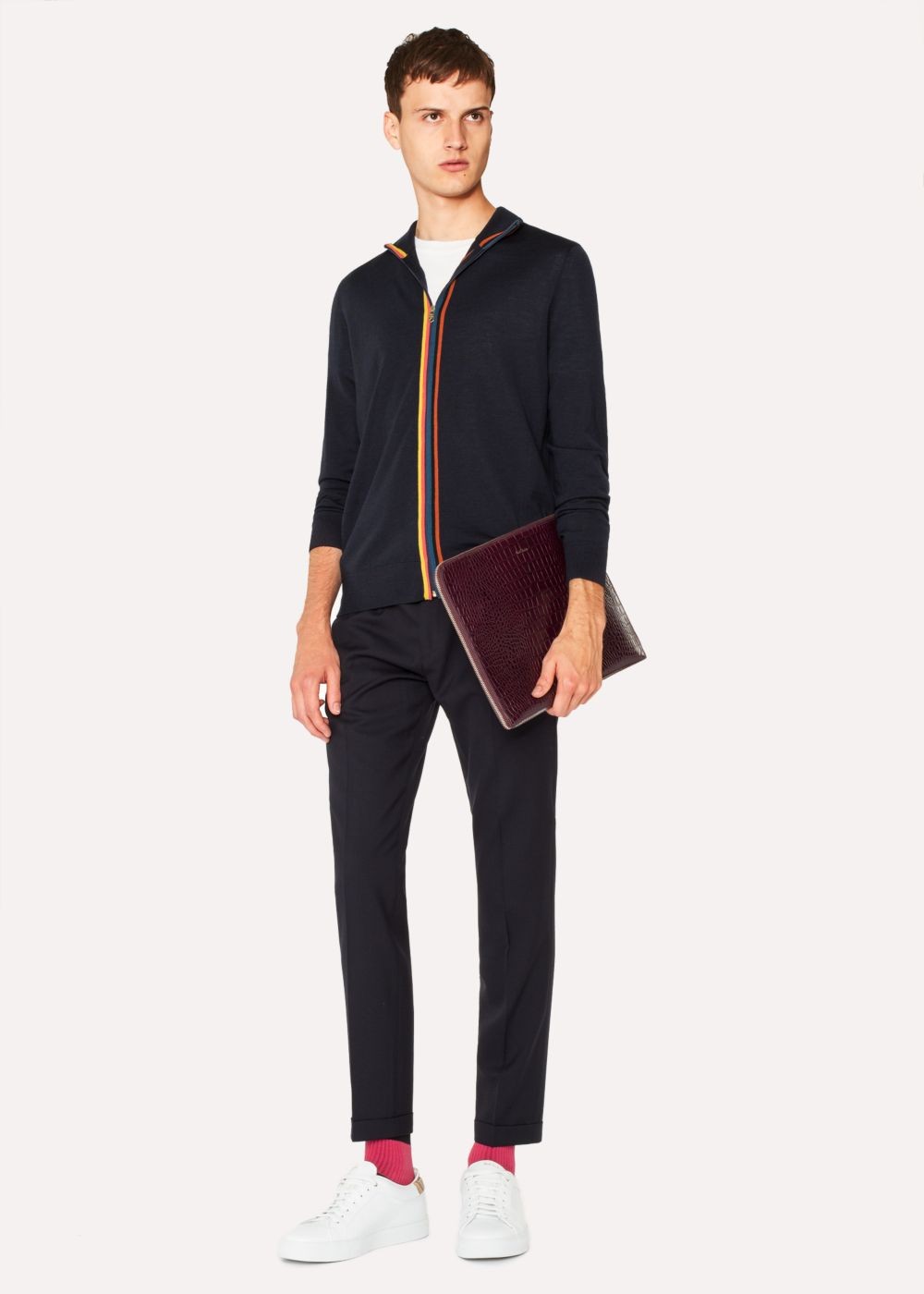 Paul Smith Men's Burgundy 'bright Stripe' Mock-Croc Leather Document Pouch Accessories