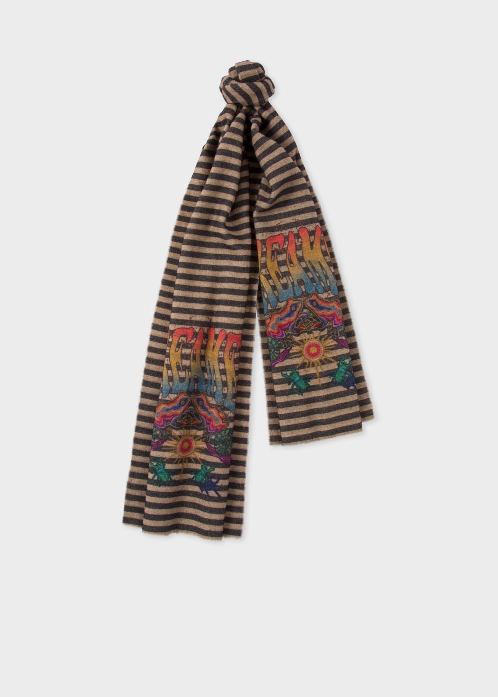 Paul Smith Men's Black Stripe 'dreamer' Motif Wool-Cashmere Scarf