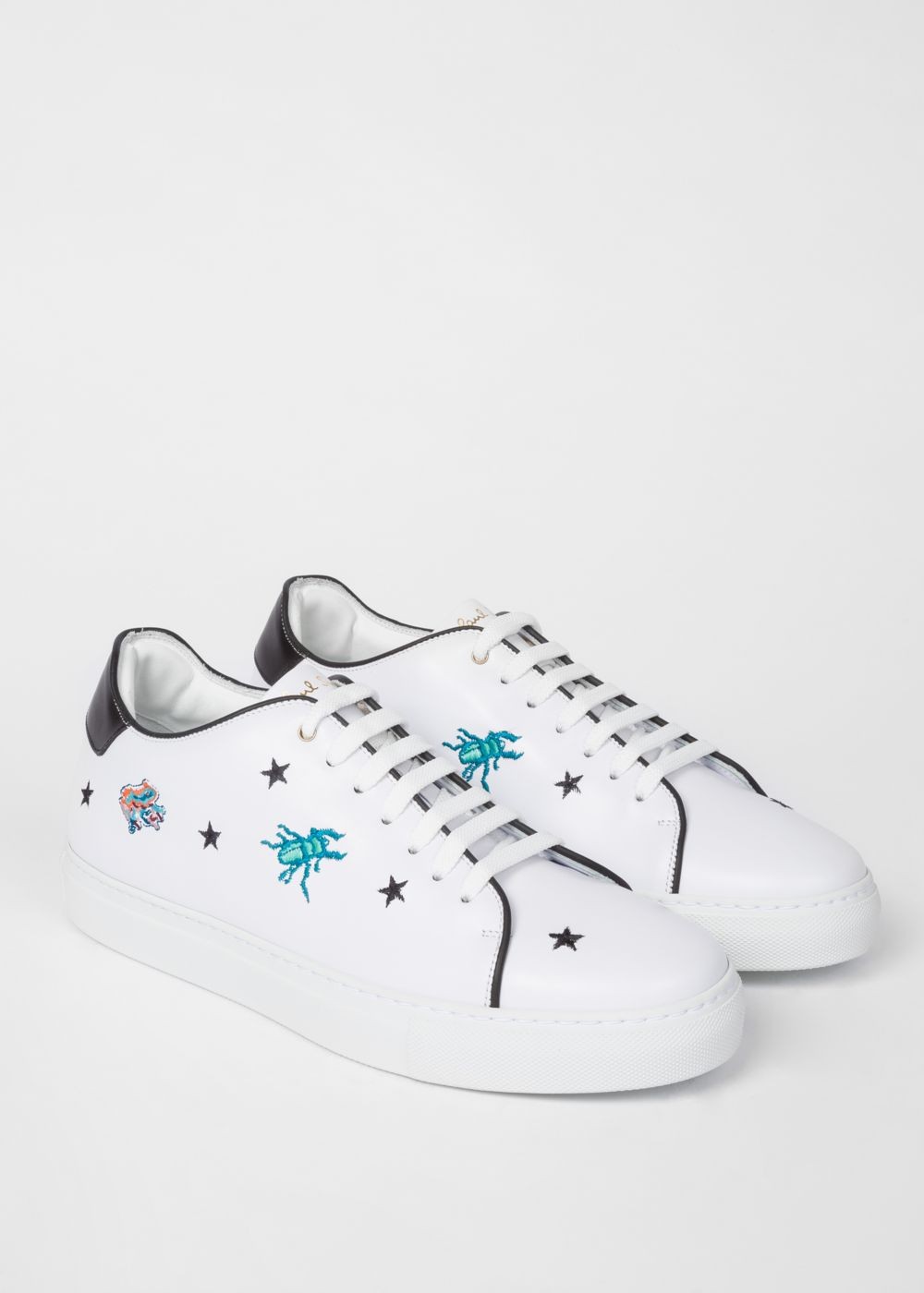 Paul Smith Mens's White Leather 'dreamer' Embroidered 'basso' Sneakers