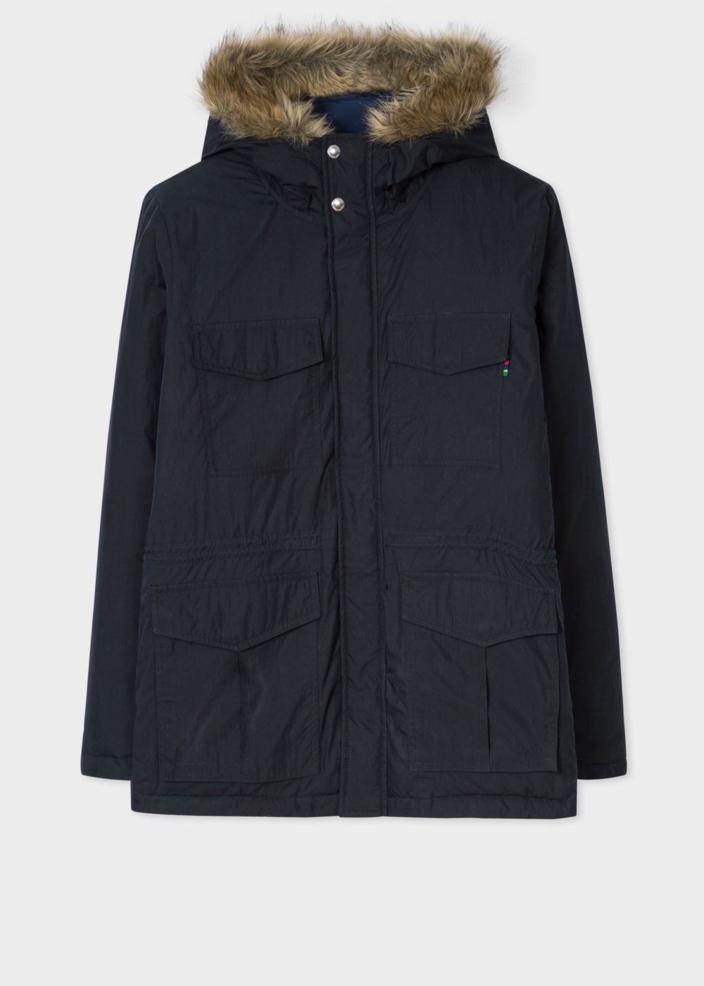 Paul Smith Men's Navy Quilted Parka With Faux Fur Hood Detail Clothing