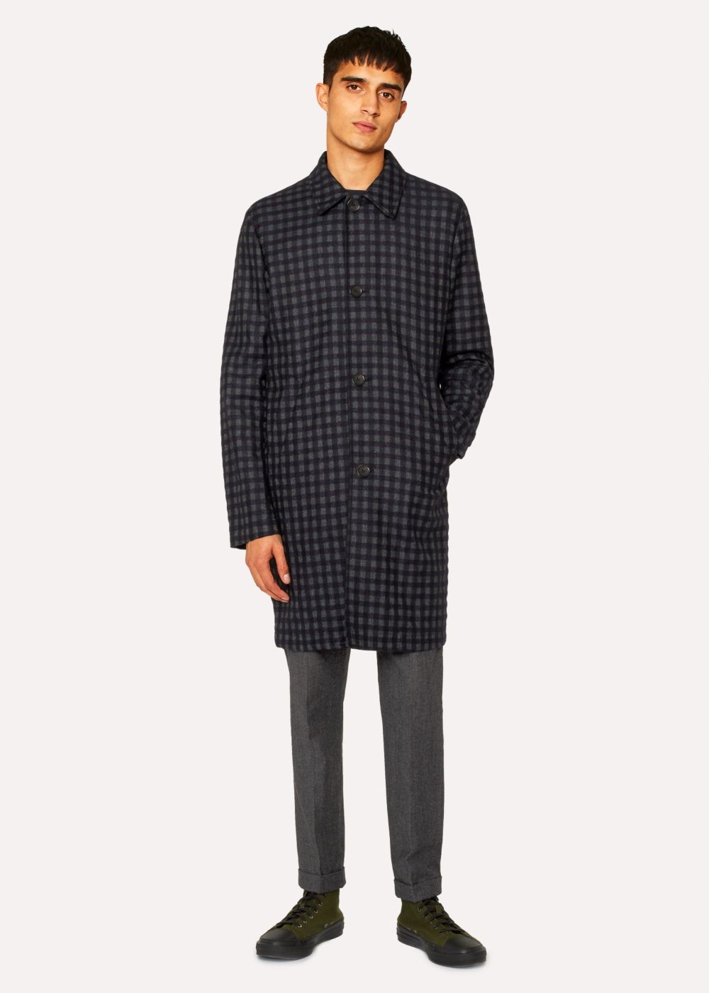 Paul Smith Men's Navy Check Wool-Blend Unlined Mac Clothing