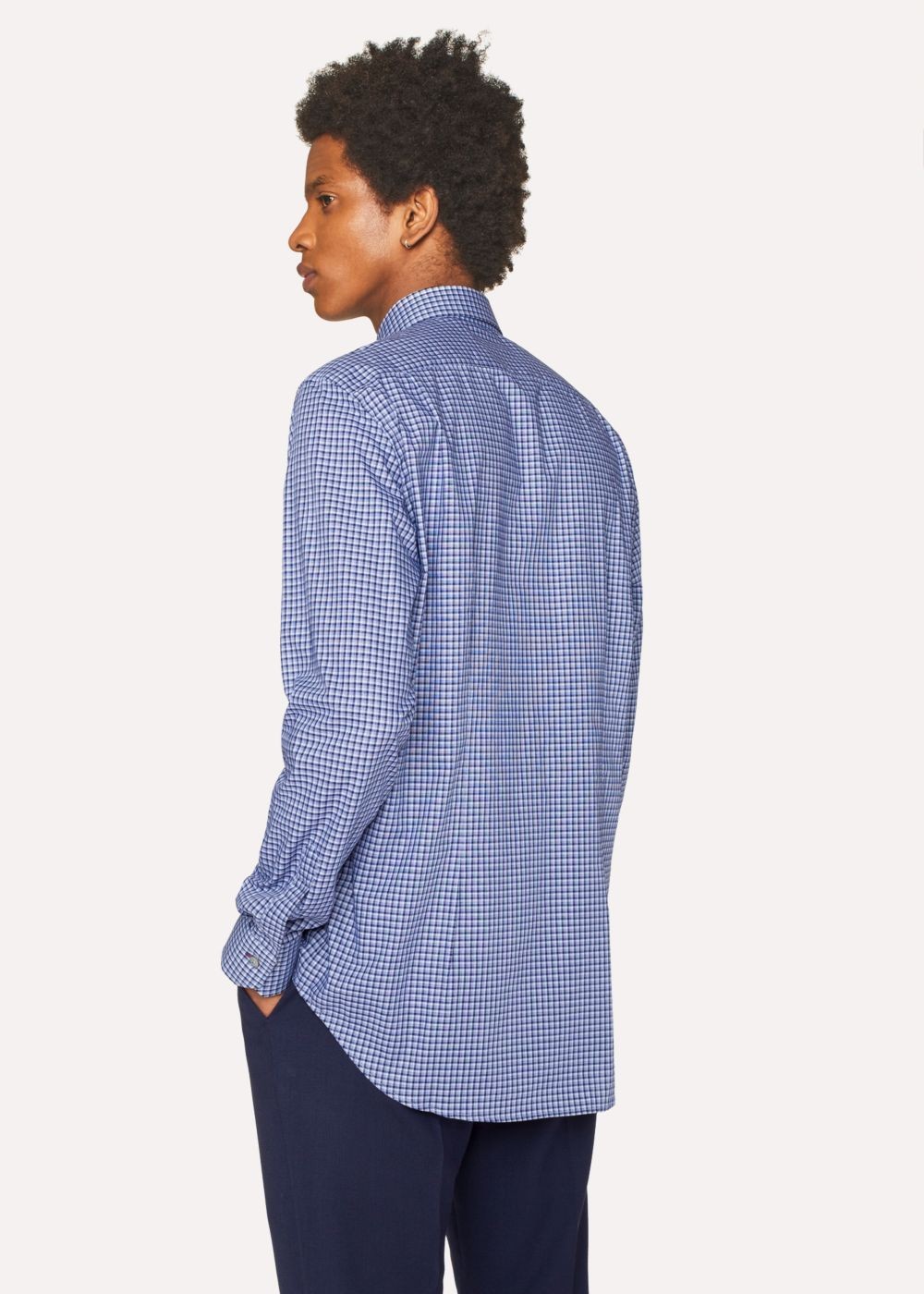 Paul Smith Men's Tailored-Fit Navy And Blue Check Cotton Tees