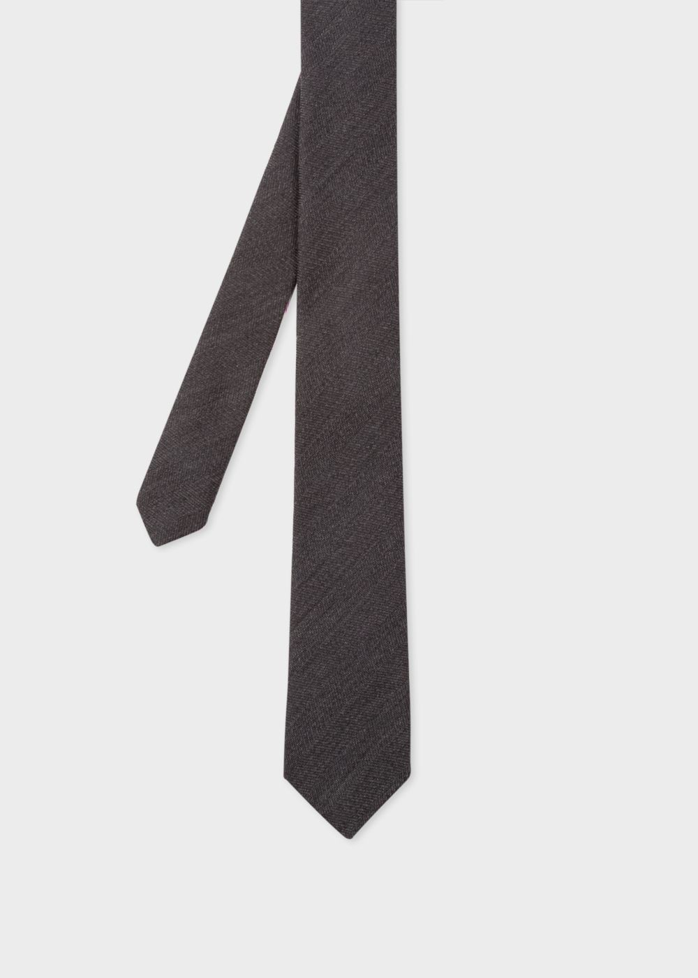 Paul Smith Men's Charcoal Grey Herringbone Pattern Narrow Silk Tie