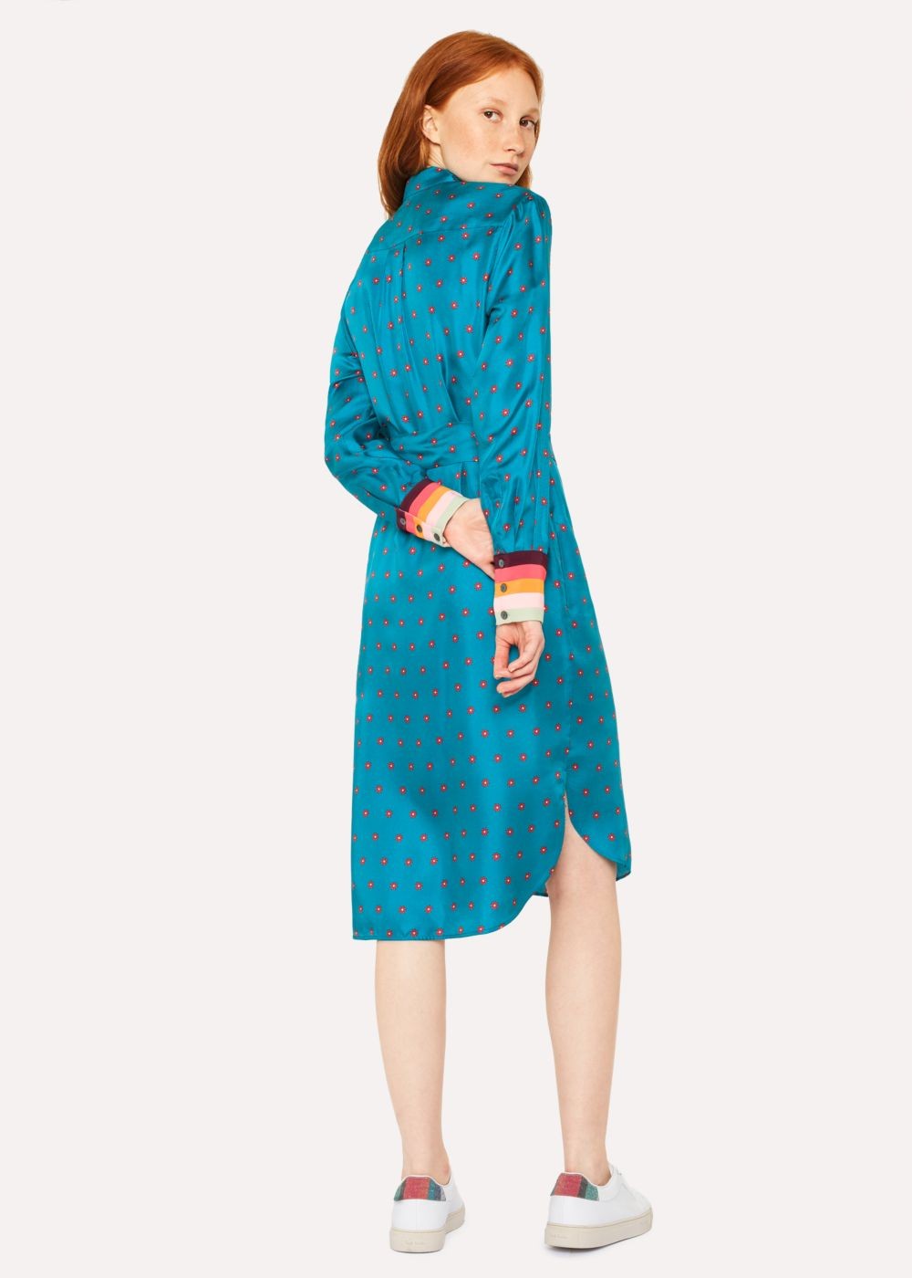 Paul Smith Lady's Turquoise 'daisy Polka' Print Silk T-Shirts Dress