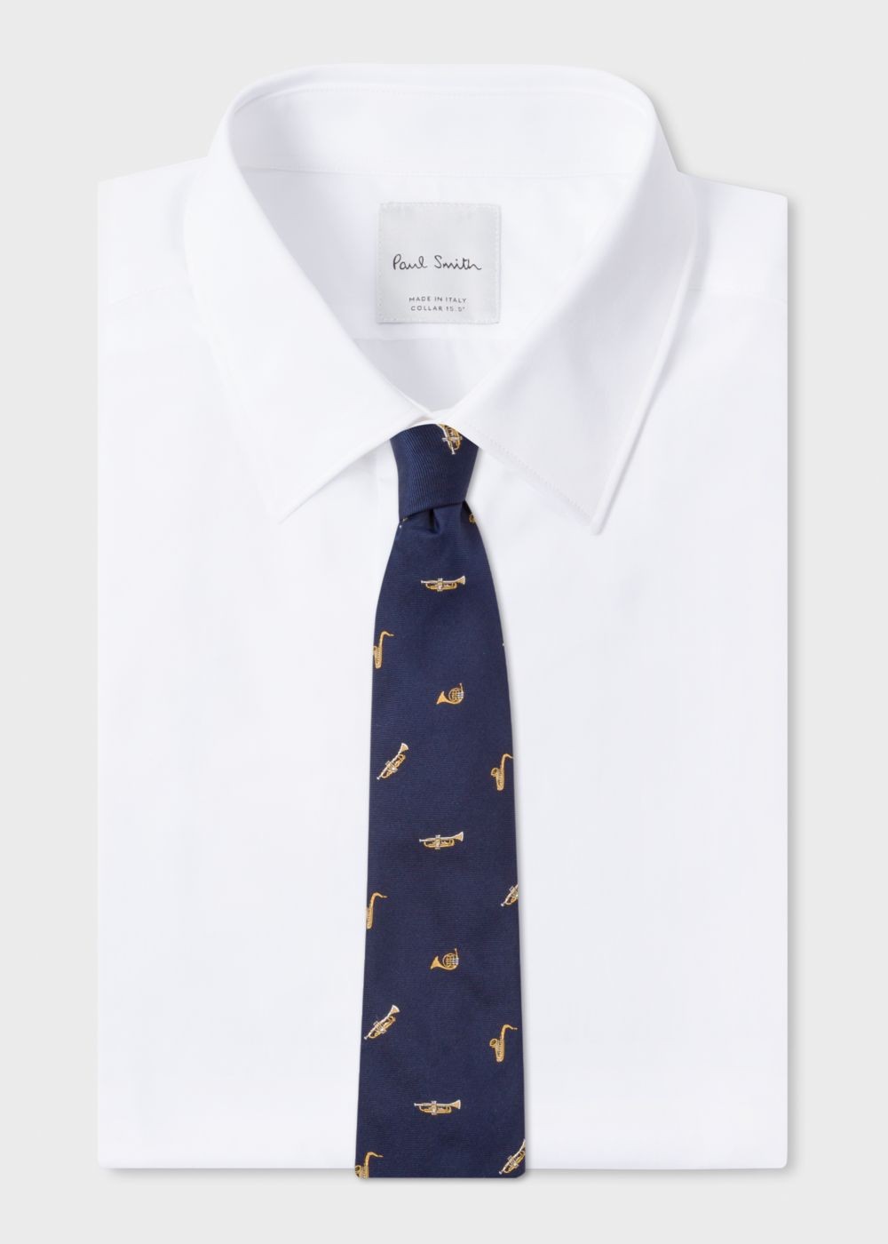 Paul Smith Mens's Navy Embroidered 'musical Instrument' Motif Silk Tie