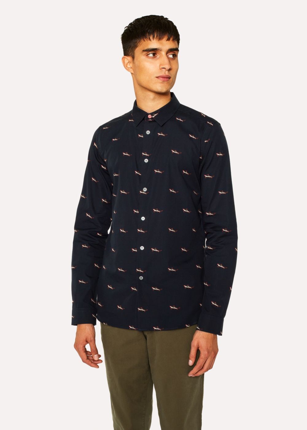 Paul Smith Men's Slim-Fit Dark Navy 'artful Lives Shark' Print Cotton T-Shirts