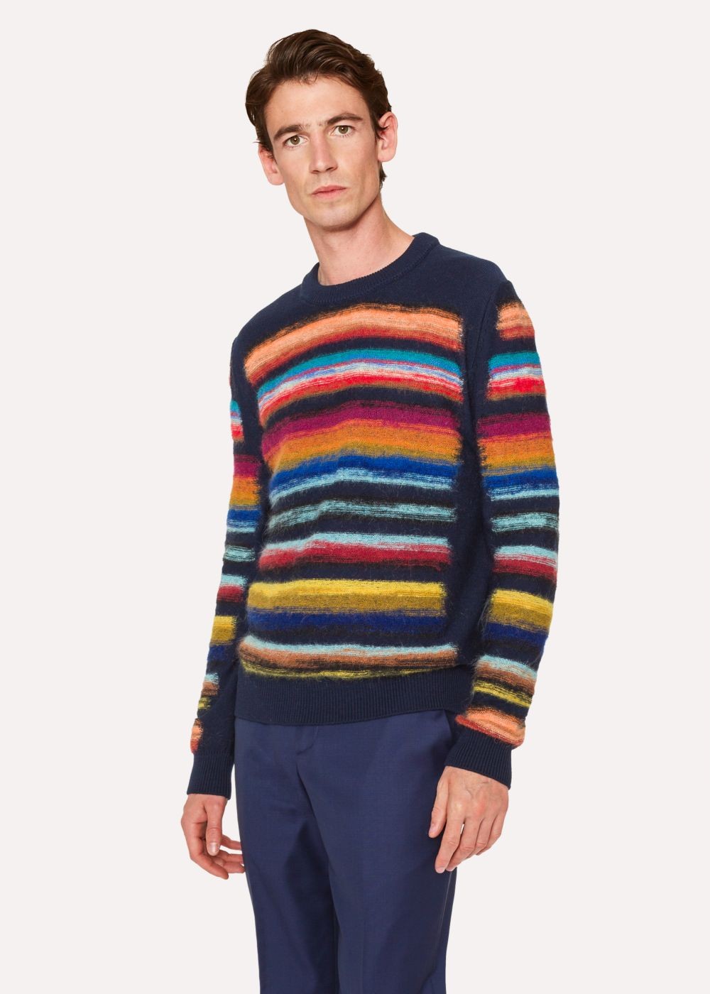 Paul Smith Men's Navy Wool-Blend Multi-Coloured Stripe Sweater