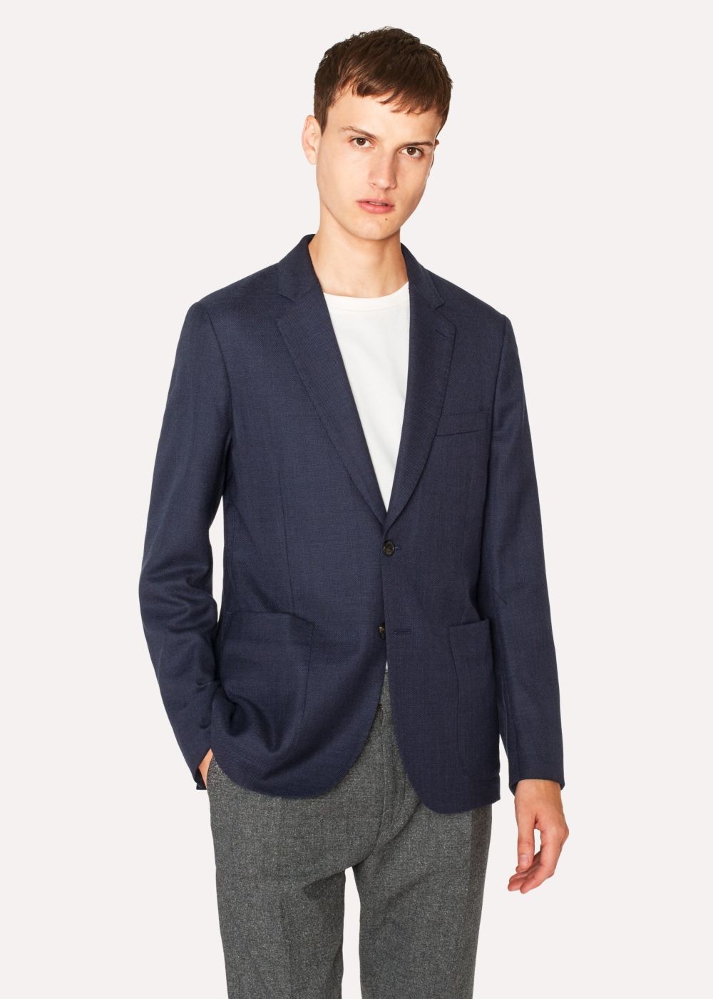 Paul Smith Men's Slim-Fit Navy Wool-Hopsack Unlined Blazer Clothing
